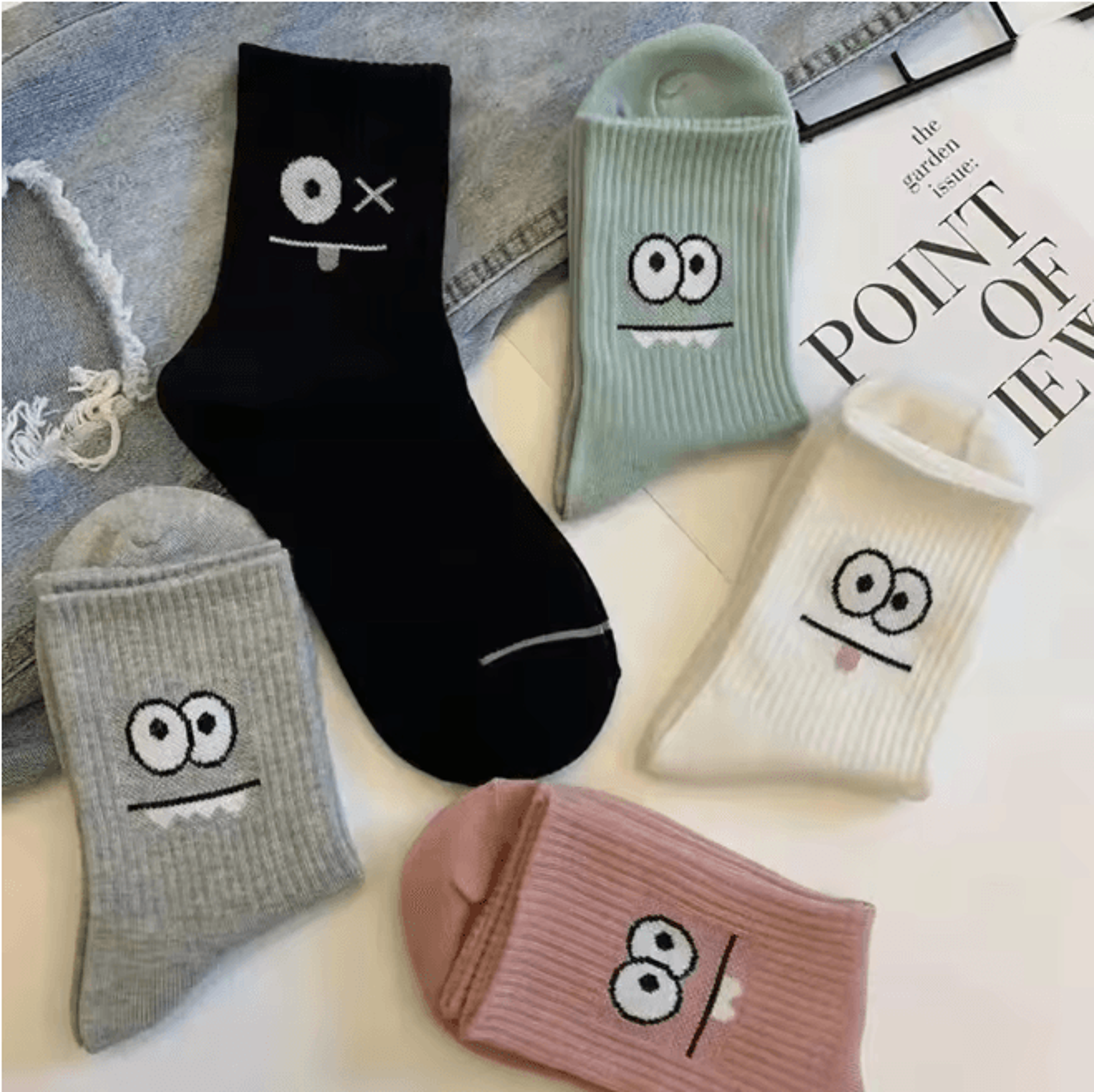 cute expression ankle socks for women fun printed cotton socks set