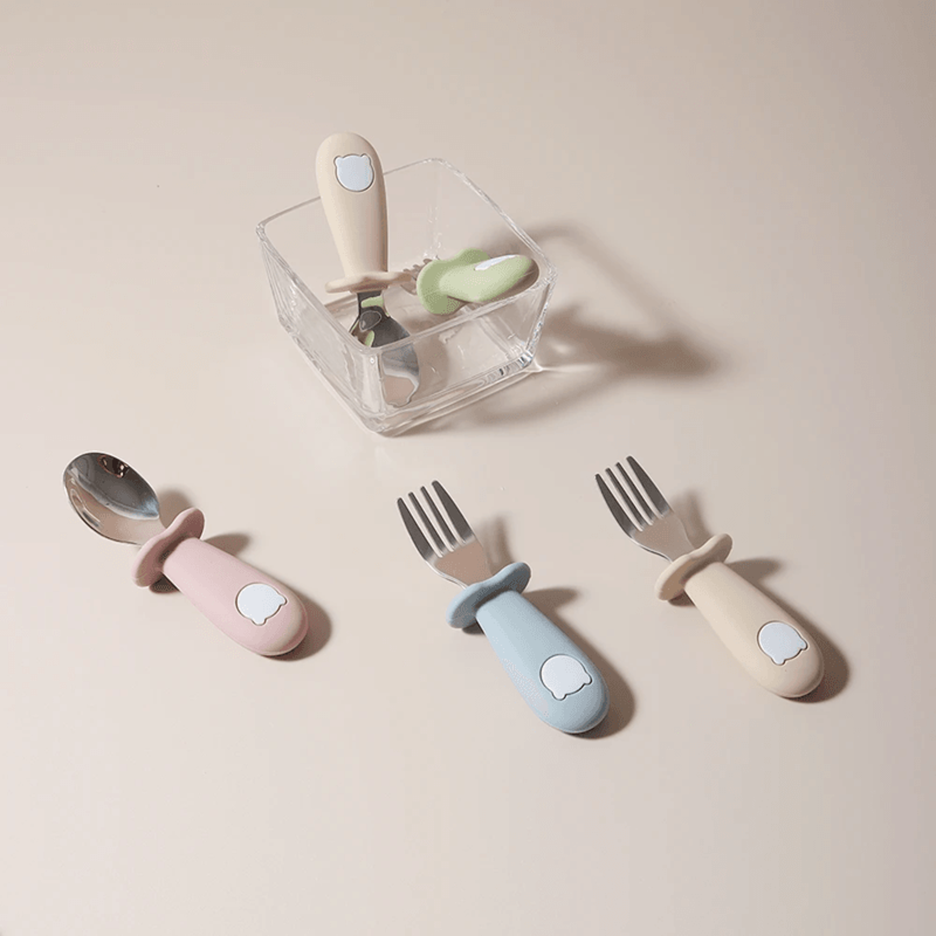 baby panda silicone spoon and fork stainless steel feeding set