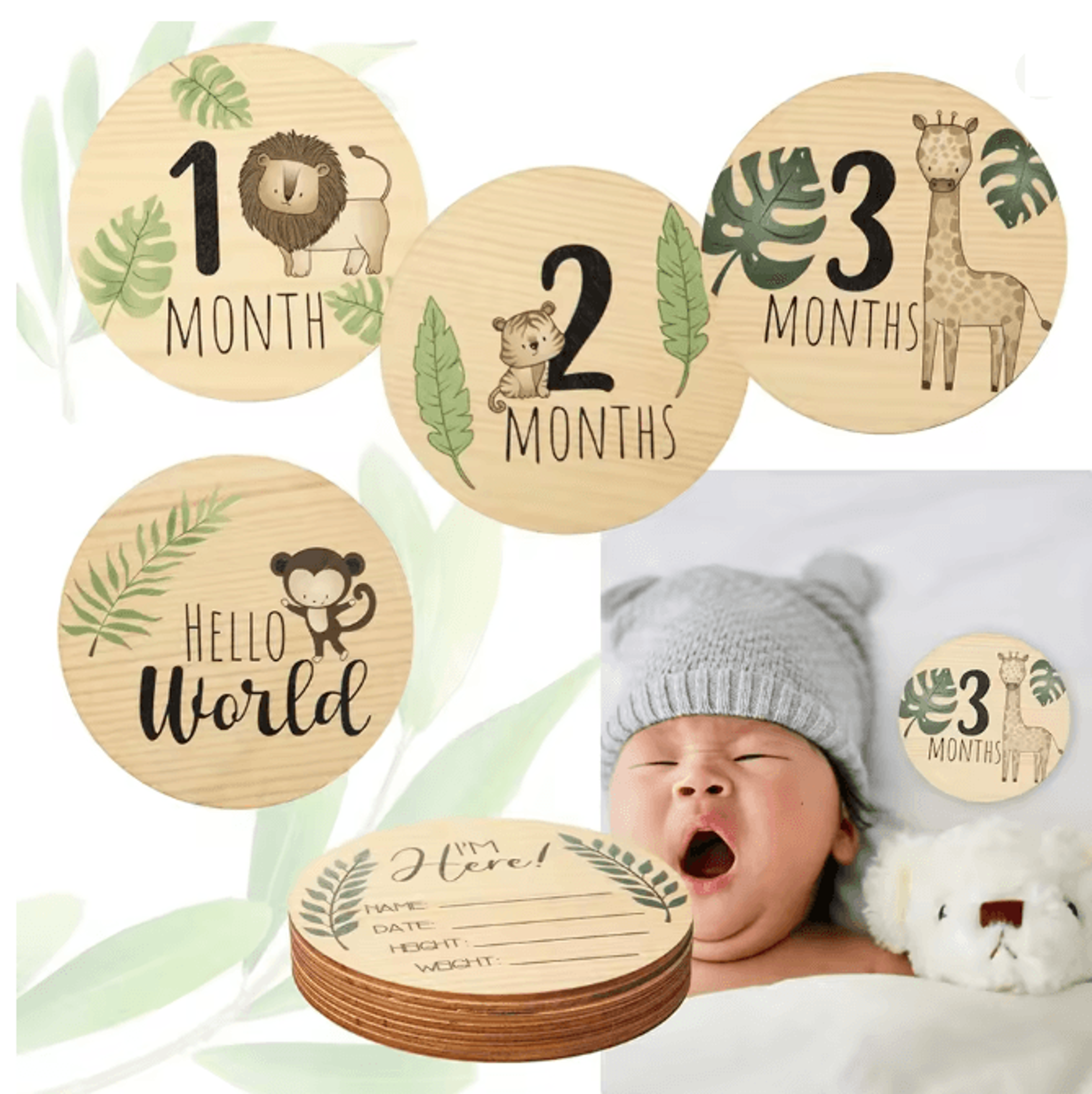 Wooden Baby Monthly Milestone Cards Newborn Photography Props Set