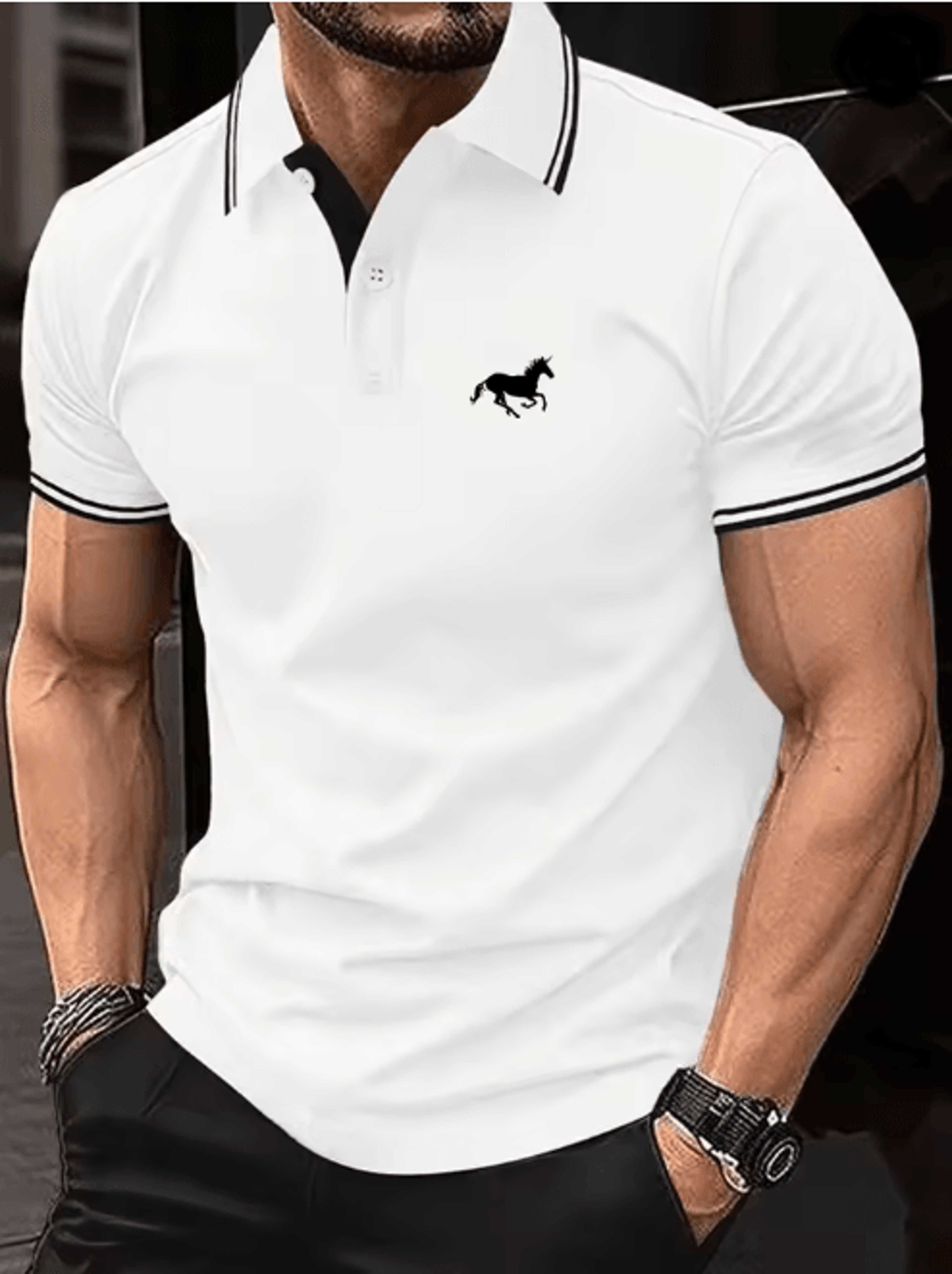 mens classic polo shirt short sleeve casual button lapel top