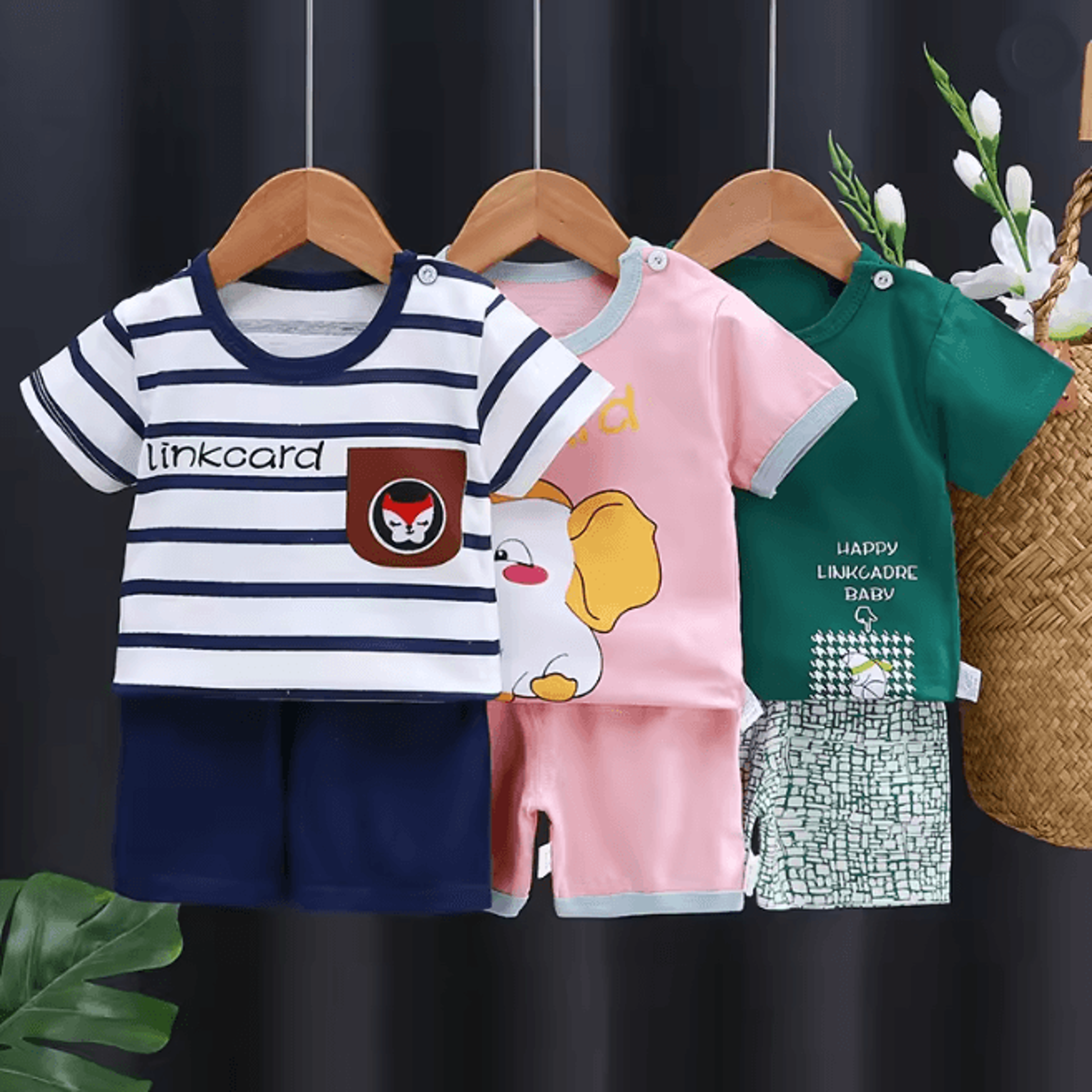 kids summer cotton clothing set cartoon t shirt and shorts outfit