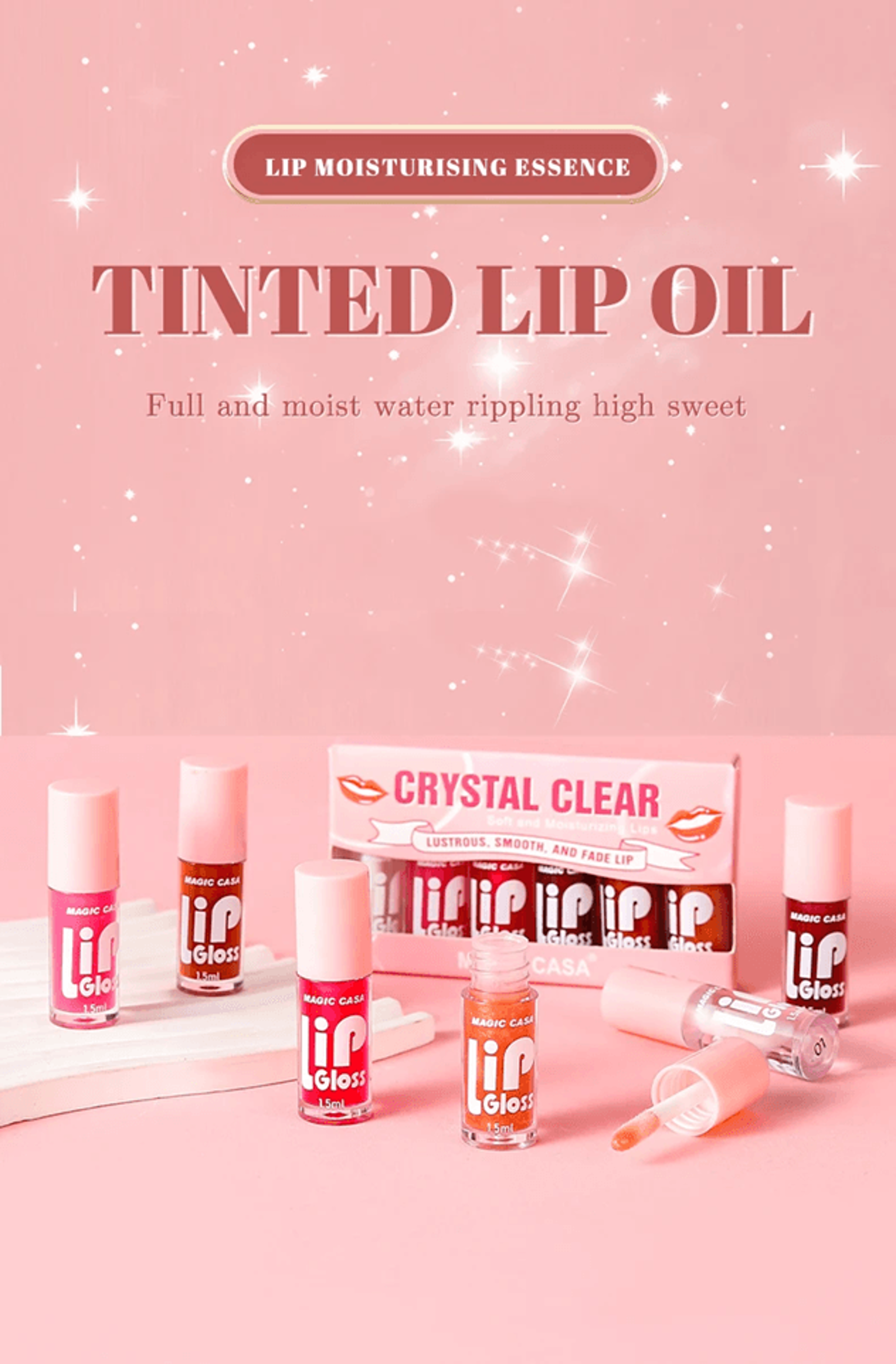 Magic Casa Hydrating Jelly Lip Oil Set Moisturizing Shimmer Finish