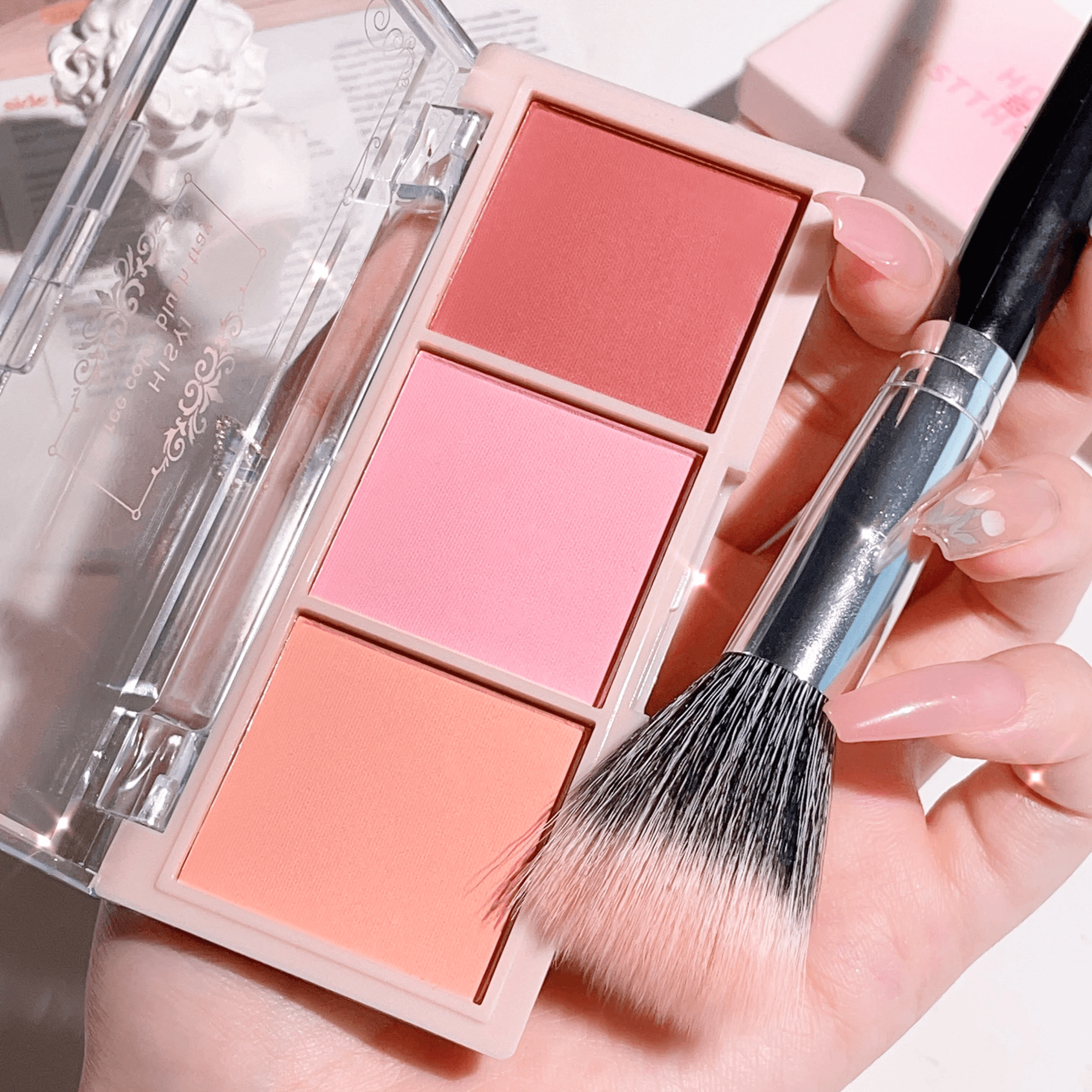 HISYI Three Color Matte Blush Natural Soft Powder Palette