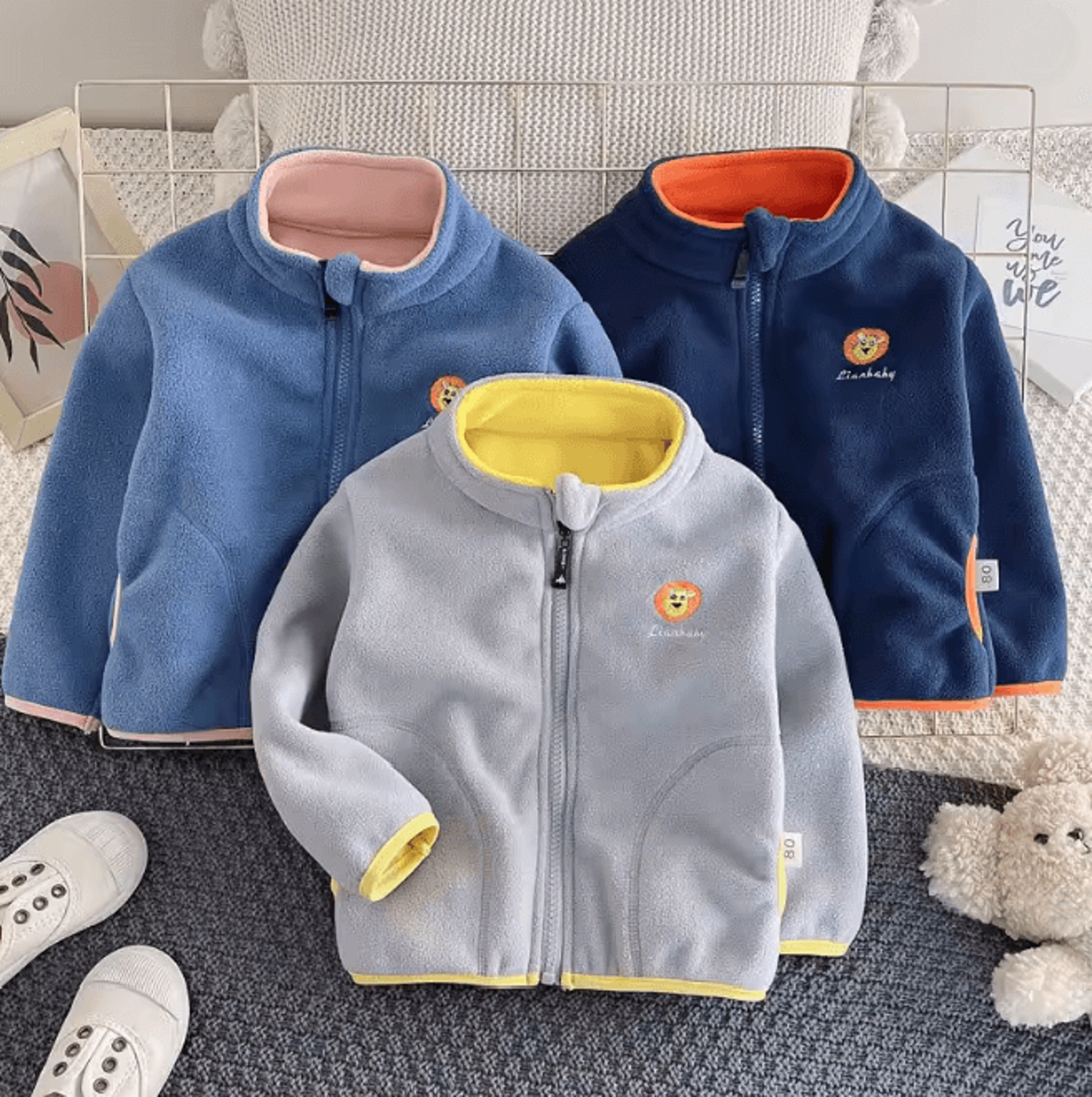 kids polar fleece hooded jacket warm winter cardigan coat