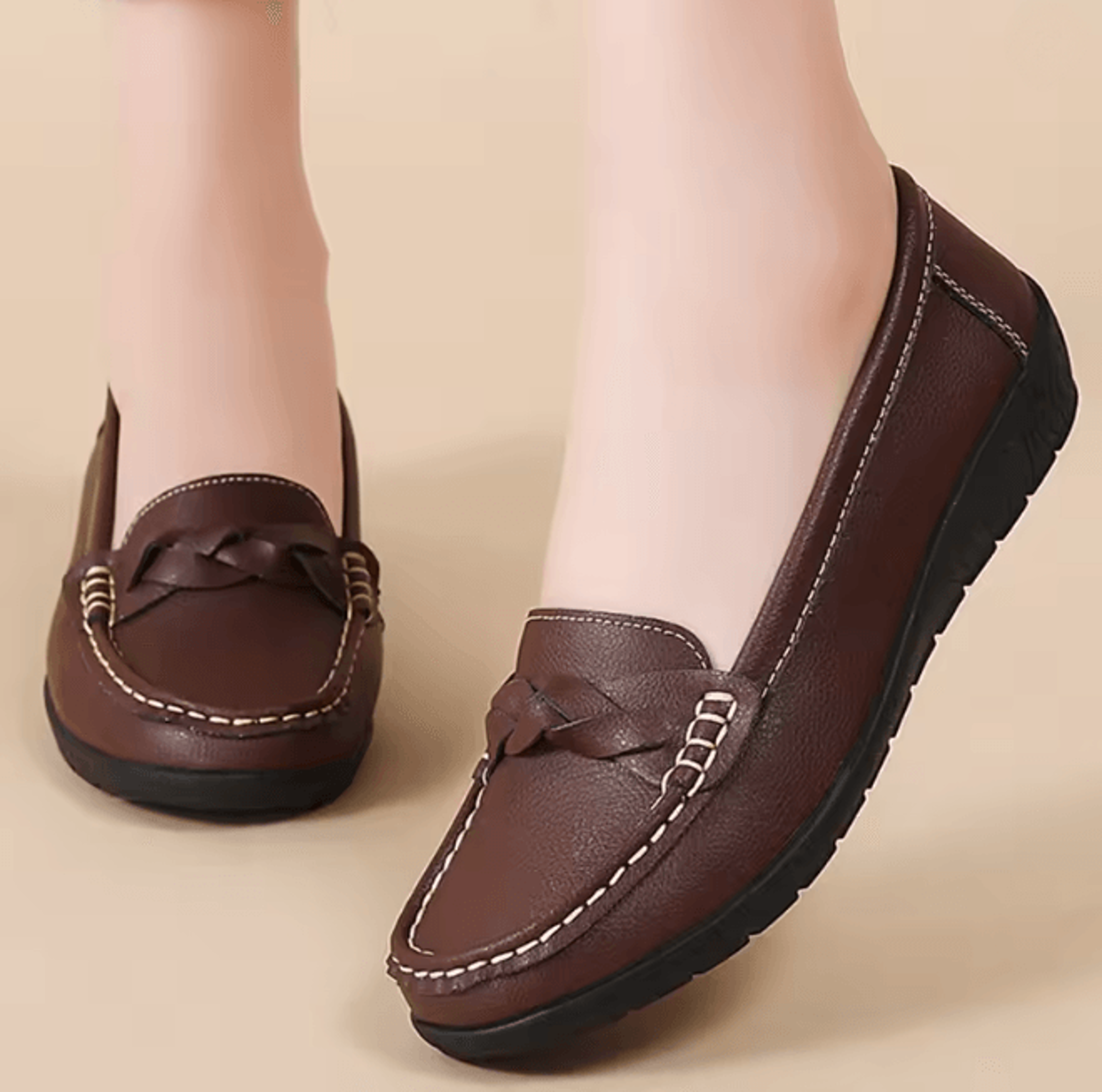 Womens Soft Leather Slip On Loafers Comfortable Flat Shoes
