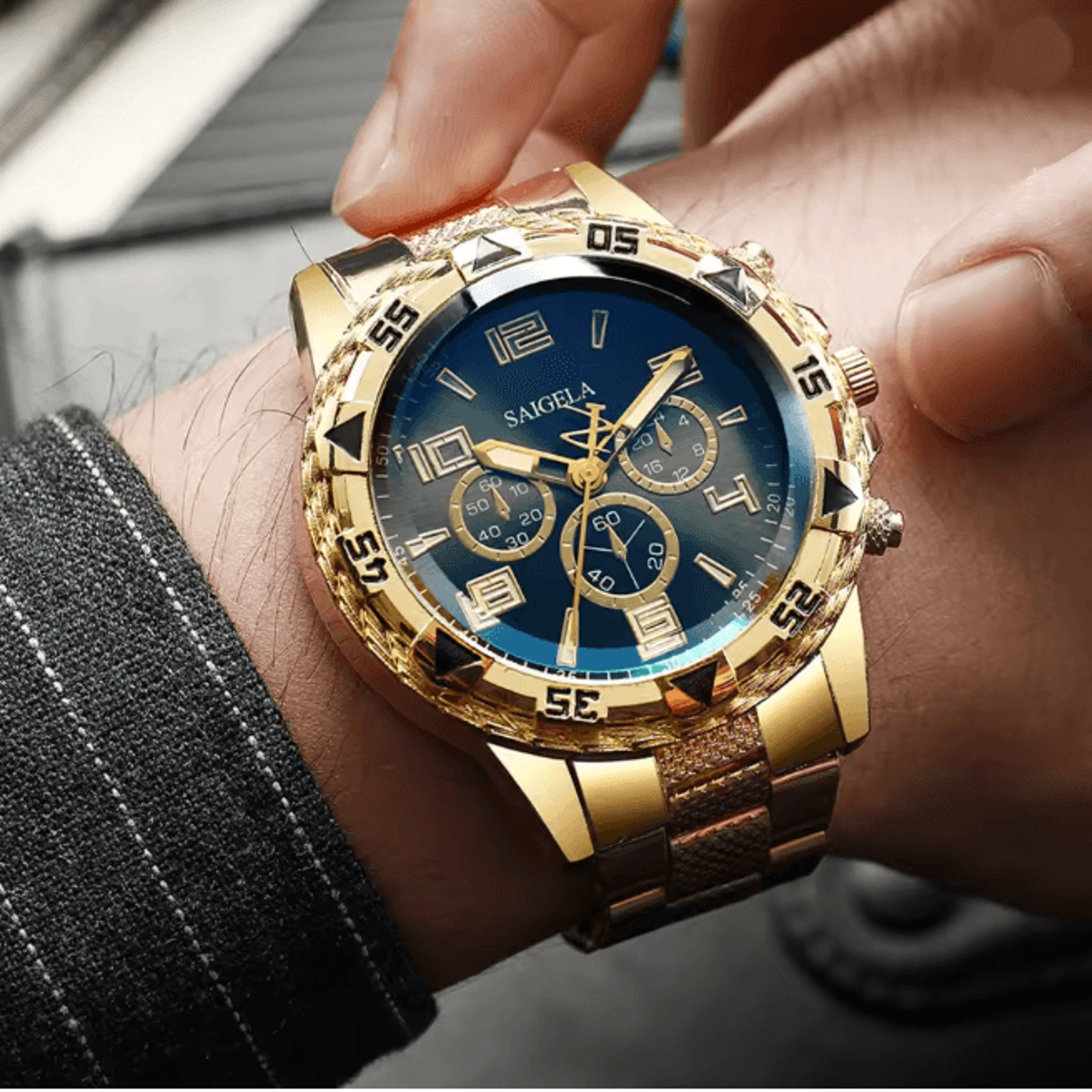 mens business quartz watch set arabic dial steel band