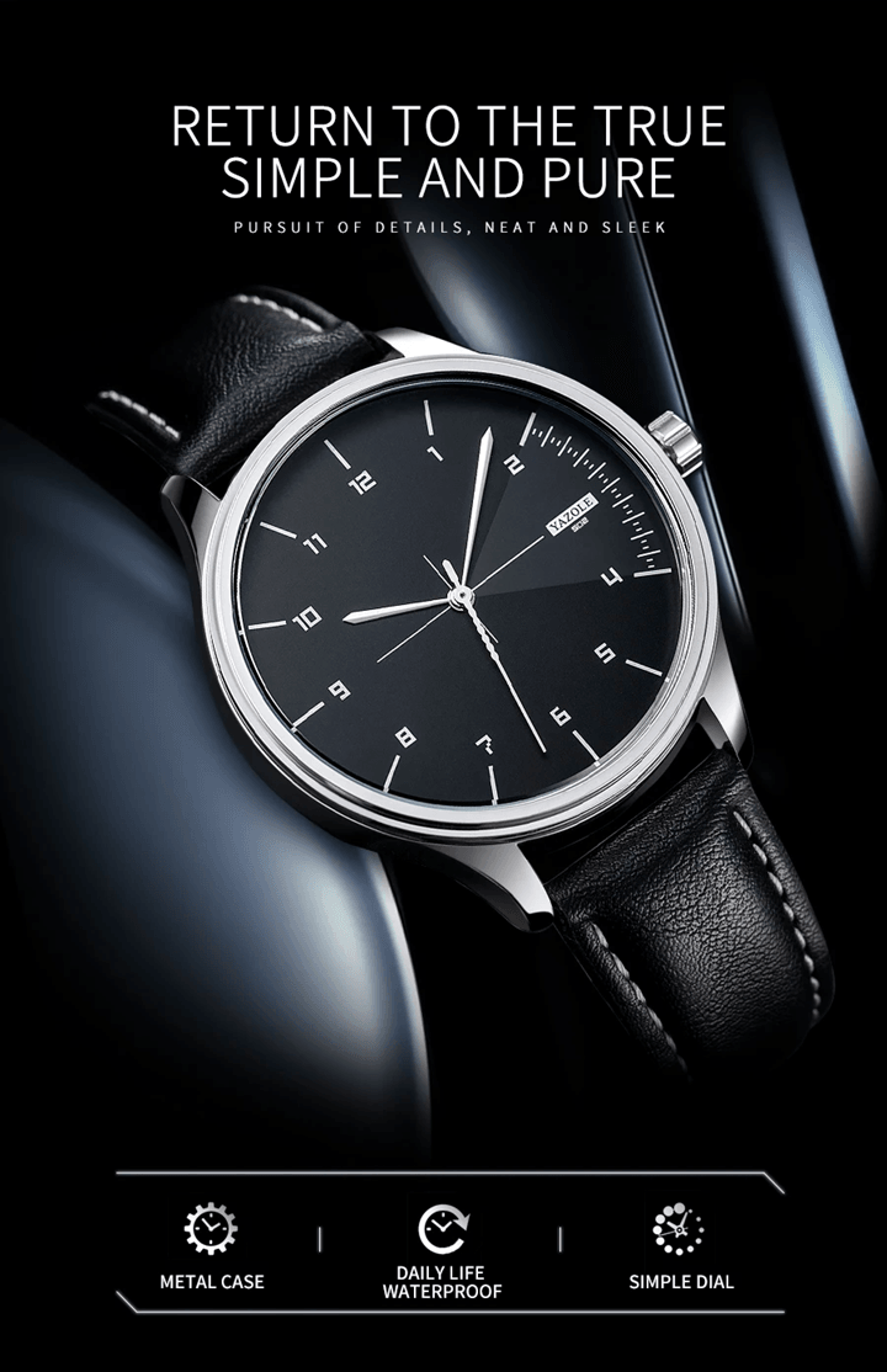 YAZOLE Mens Leather Quartz Watch Casual Sport Style