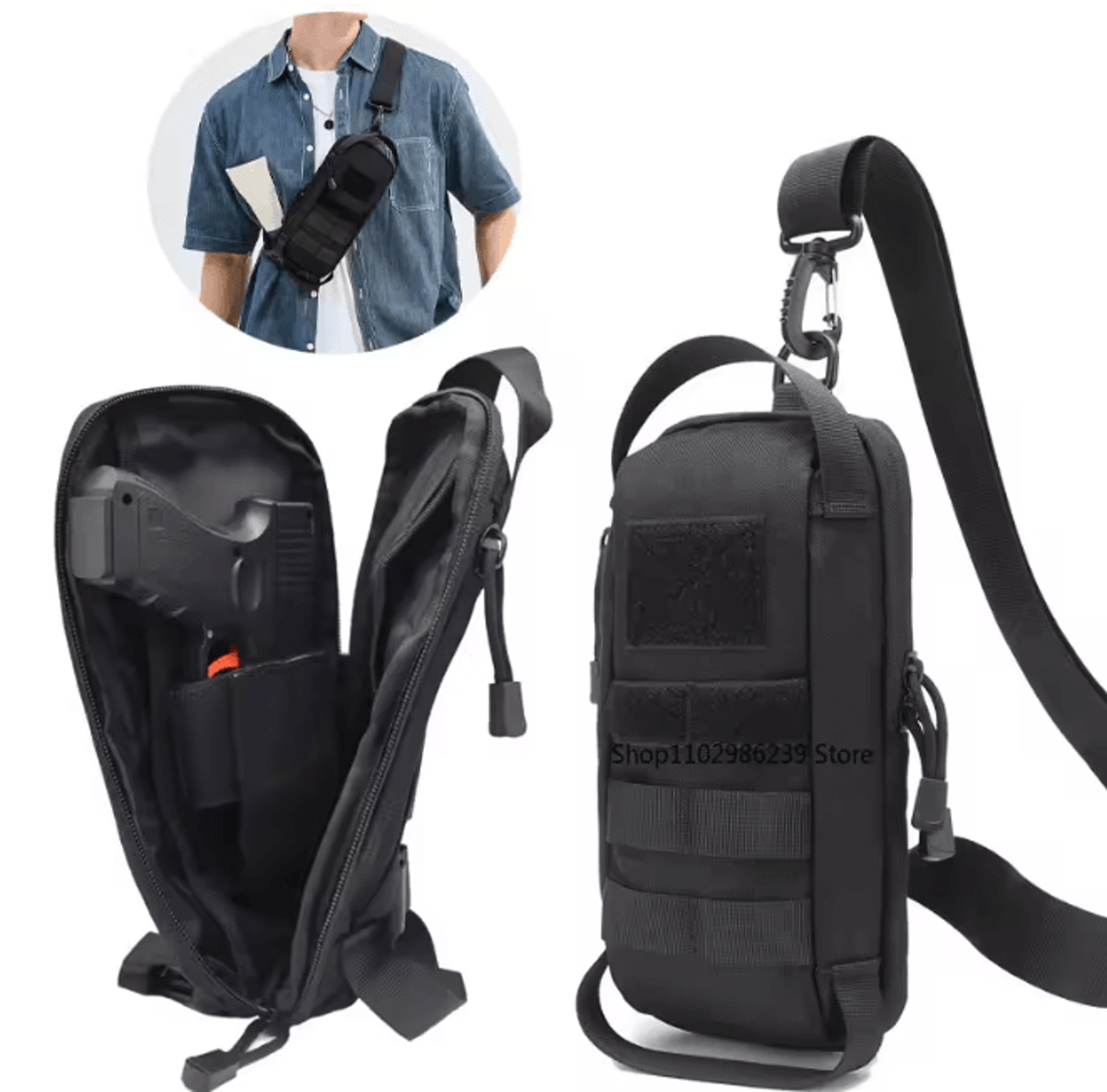 Tactical Shoulder Sling Chest Bag with IWB Pistol Pouch
