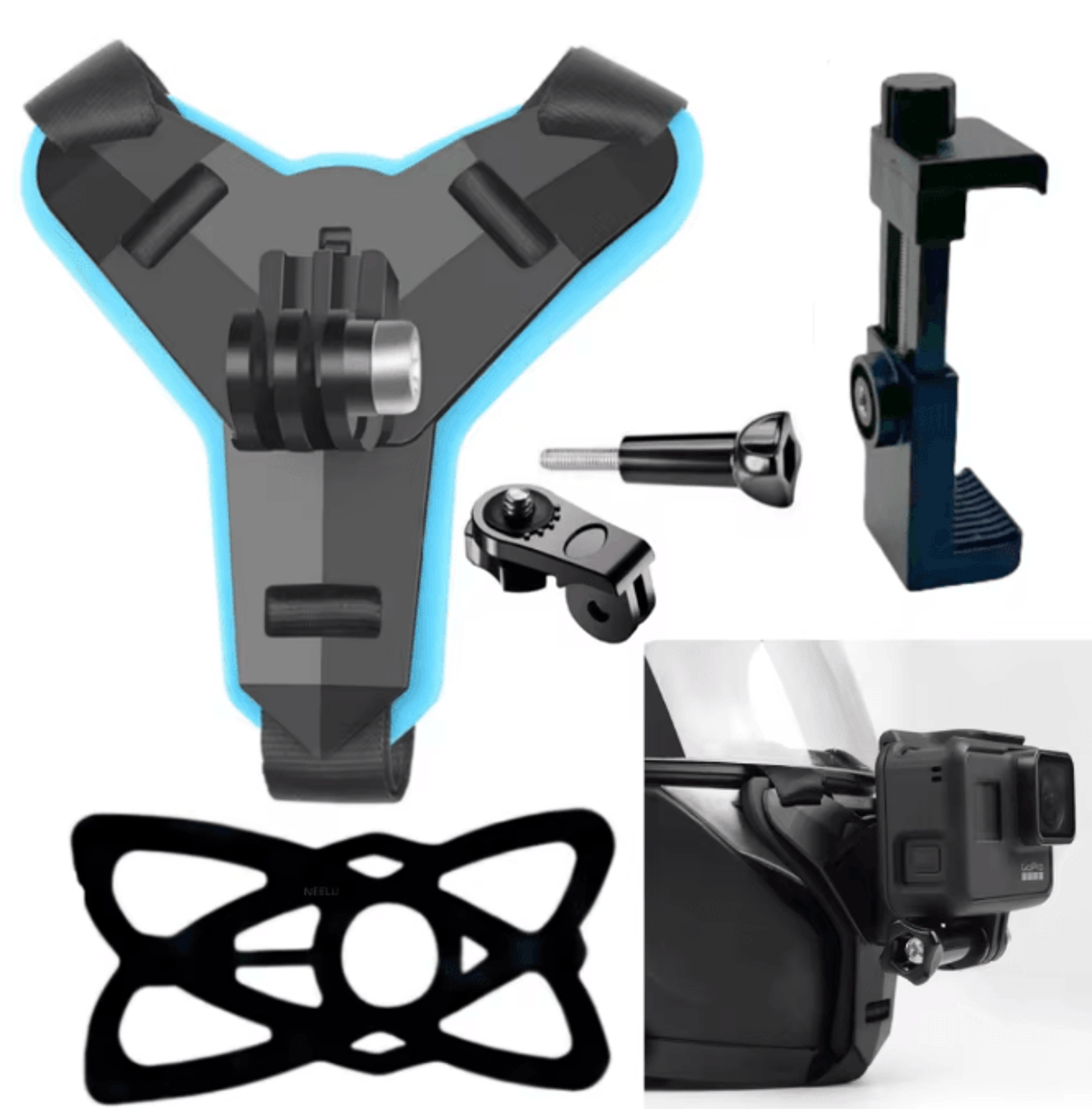 rideview motorcycle helmet camera mount phone and action camera holder