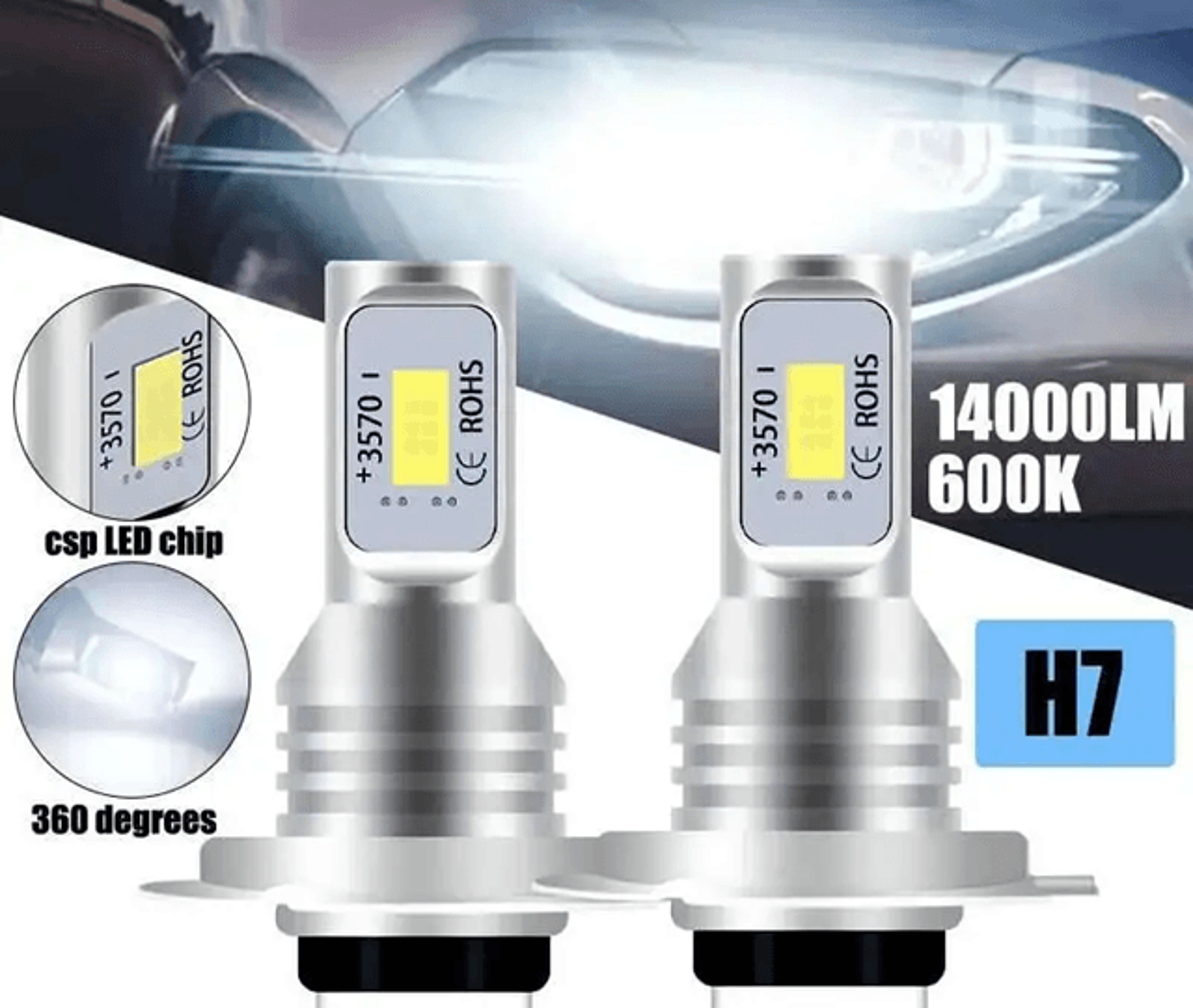 super bright led headlight bulbs 6000k white car driving lights 2 pack