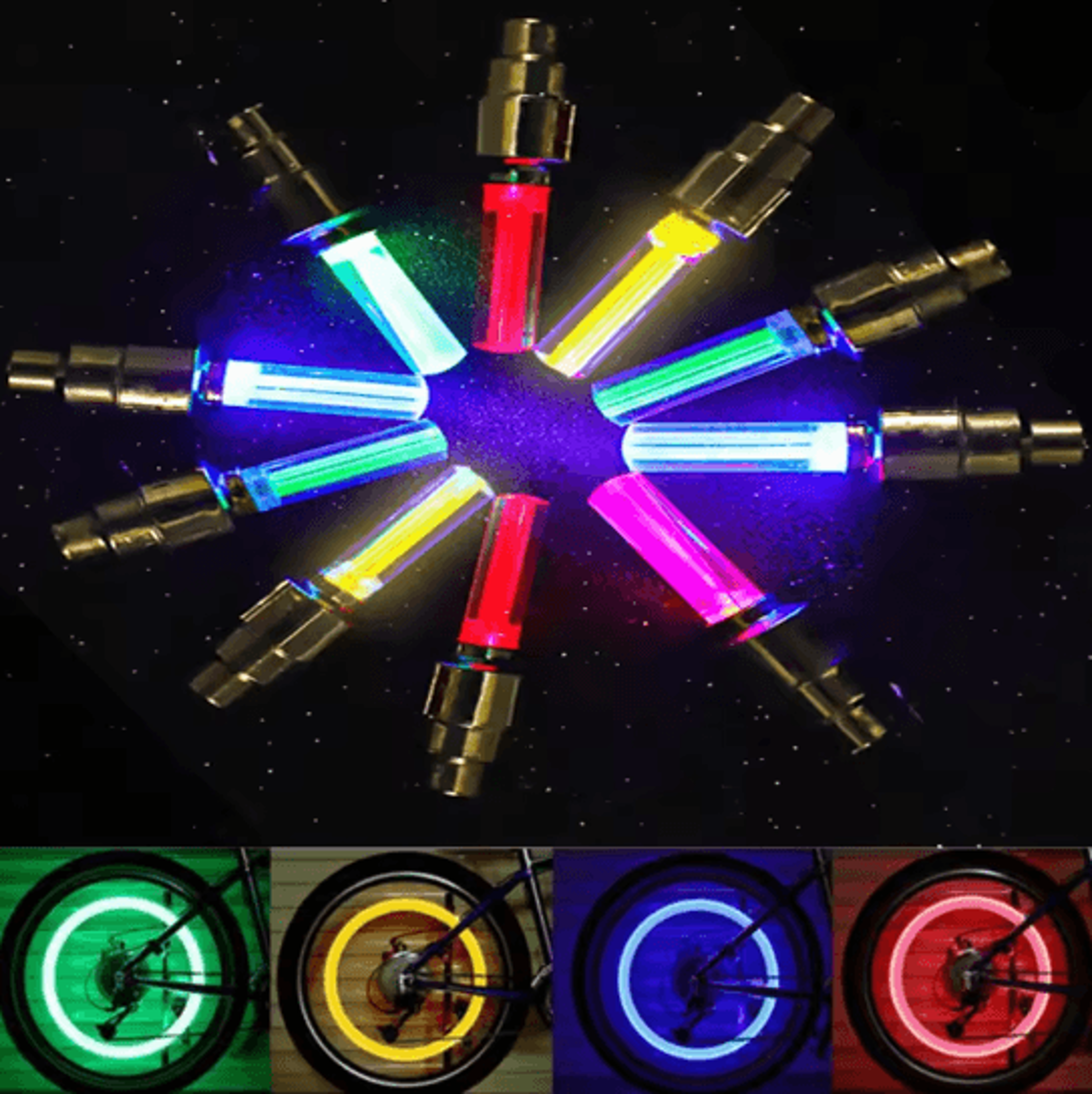 LED Tire Valve Caps Neon Wheel Lights for Cars Bikes and Motorcycles