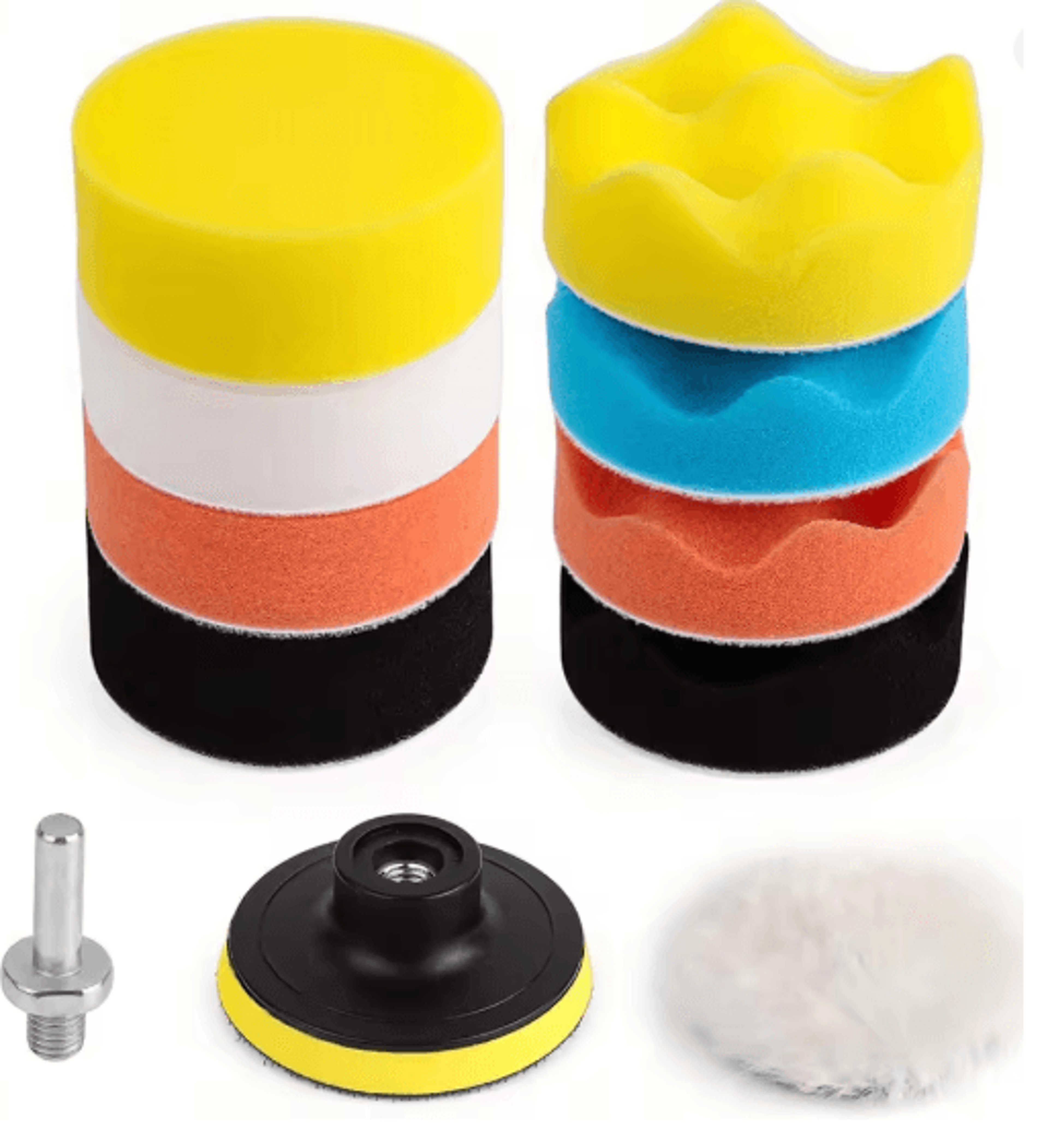 Car Buffing Pad Kit 11 Piece Foam and Wool Polishing Set
