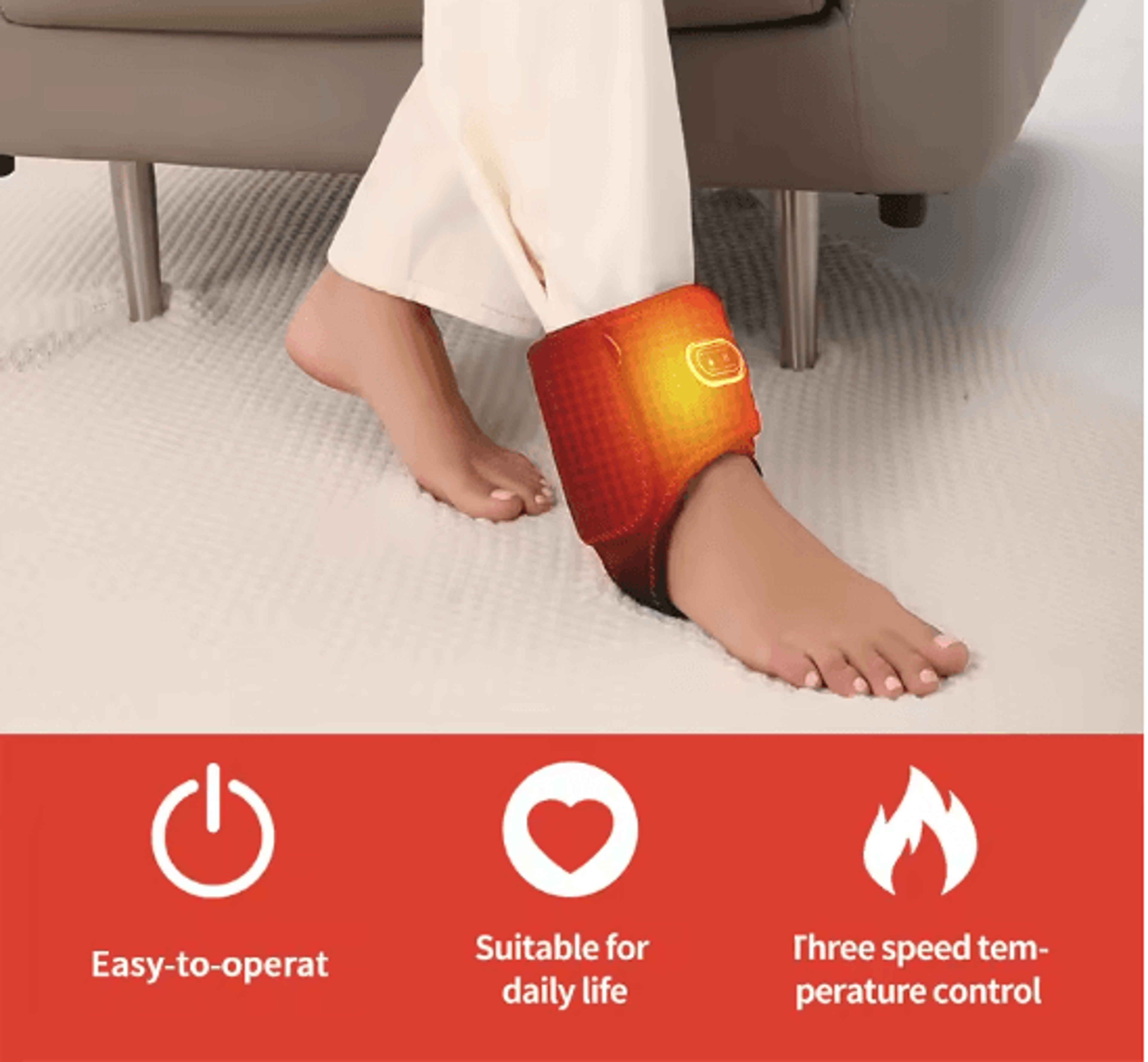 portable ankle massager with heat and vibration adjustable support brace