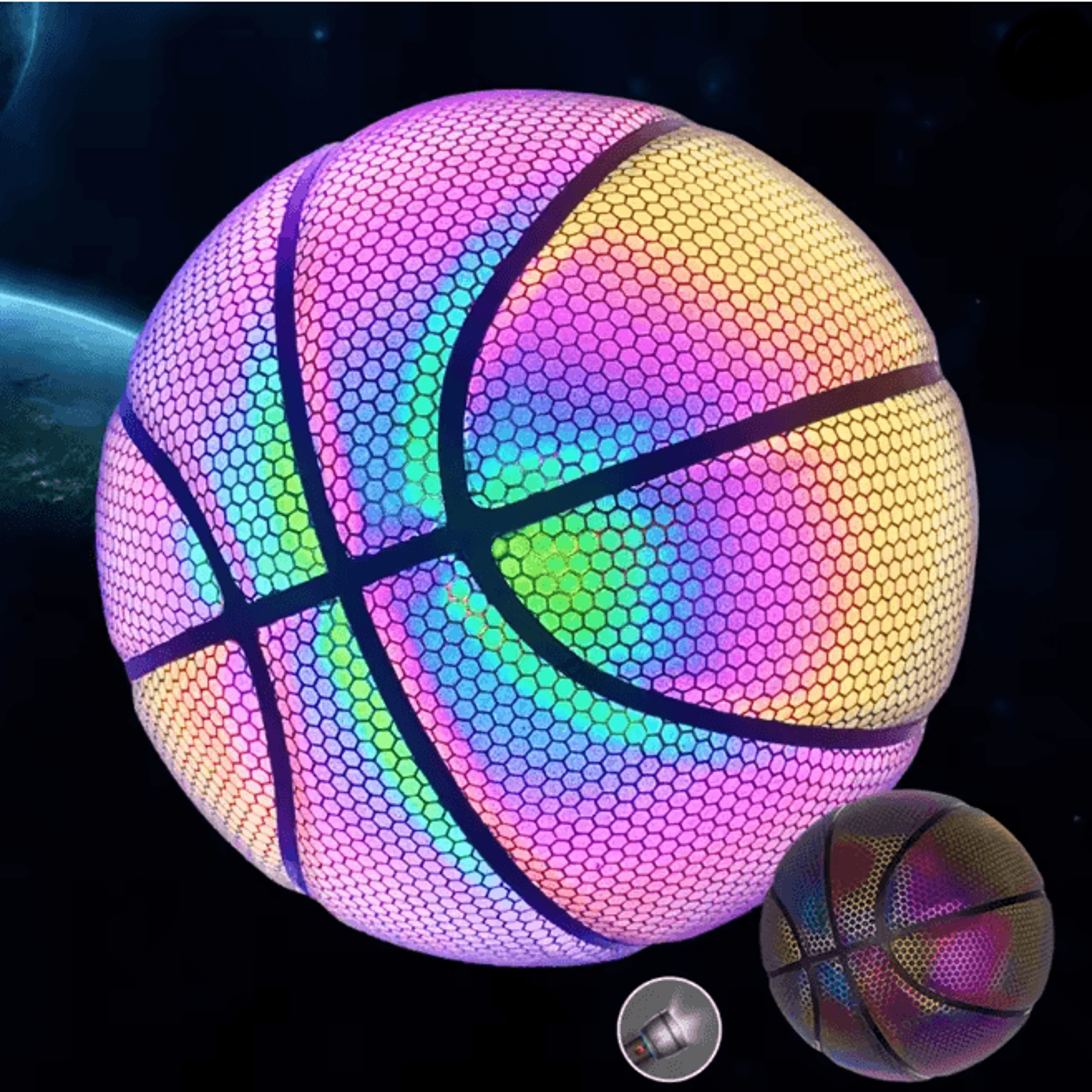 reflective colorful basketball for night play and decorative fun