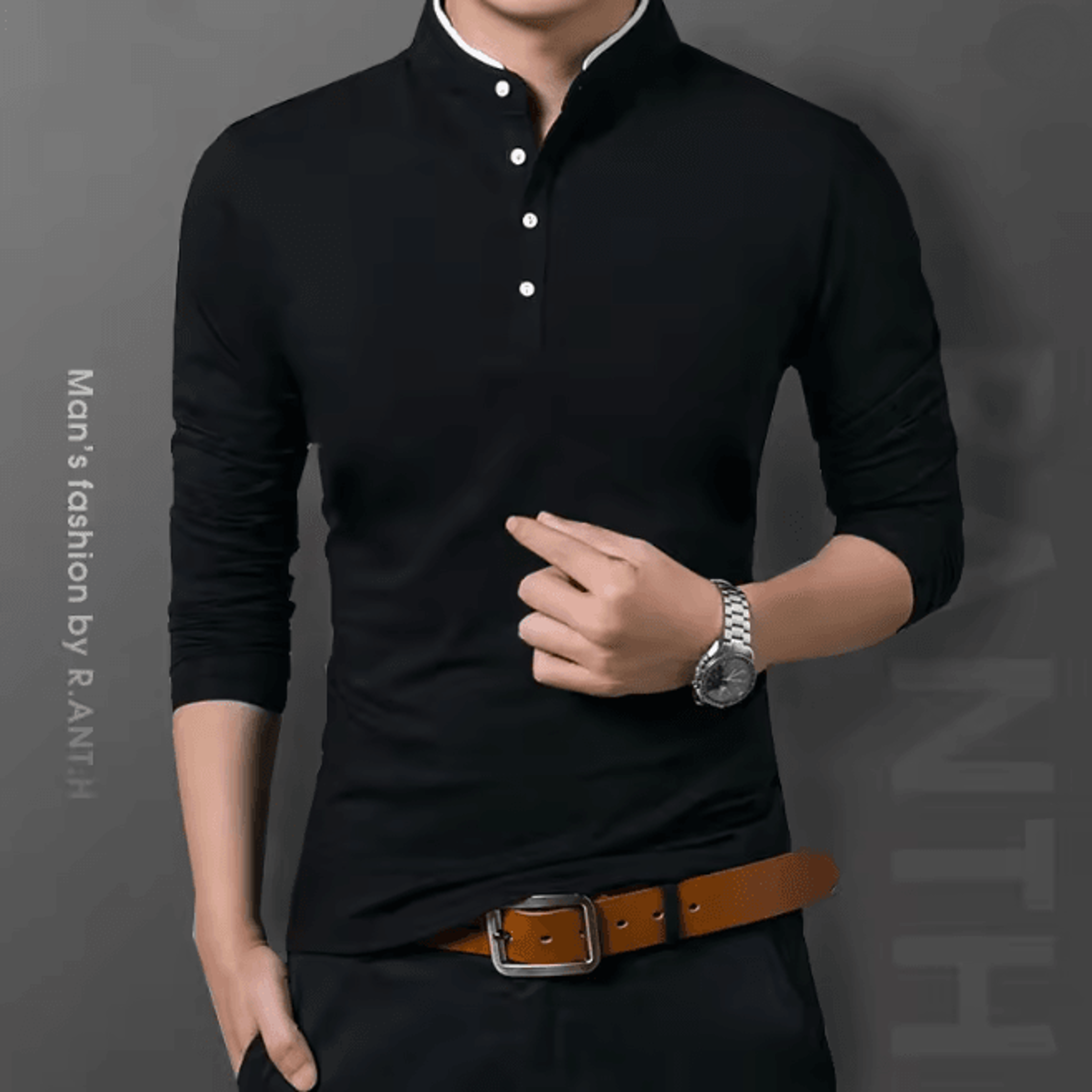 Mens Business Casual Long Sleeve Polo Shirt Breathable Summer Top