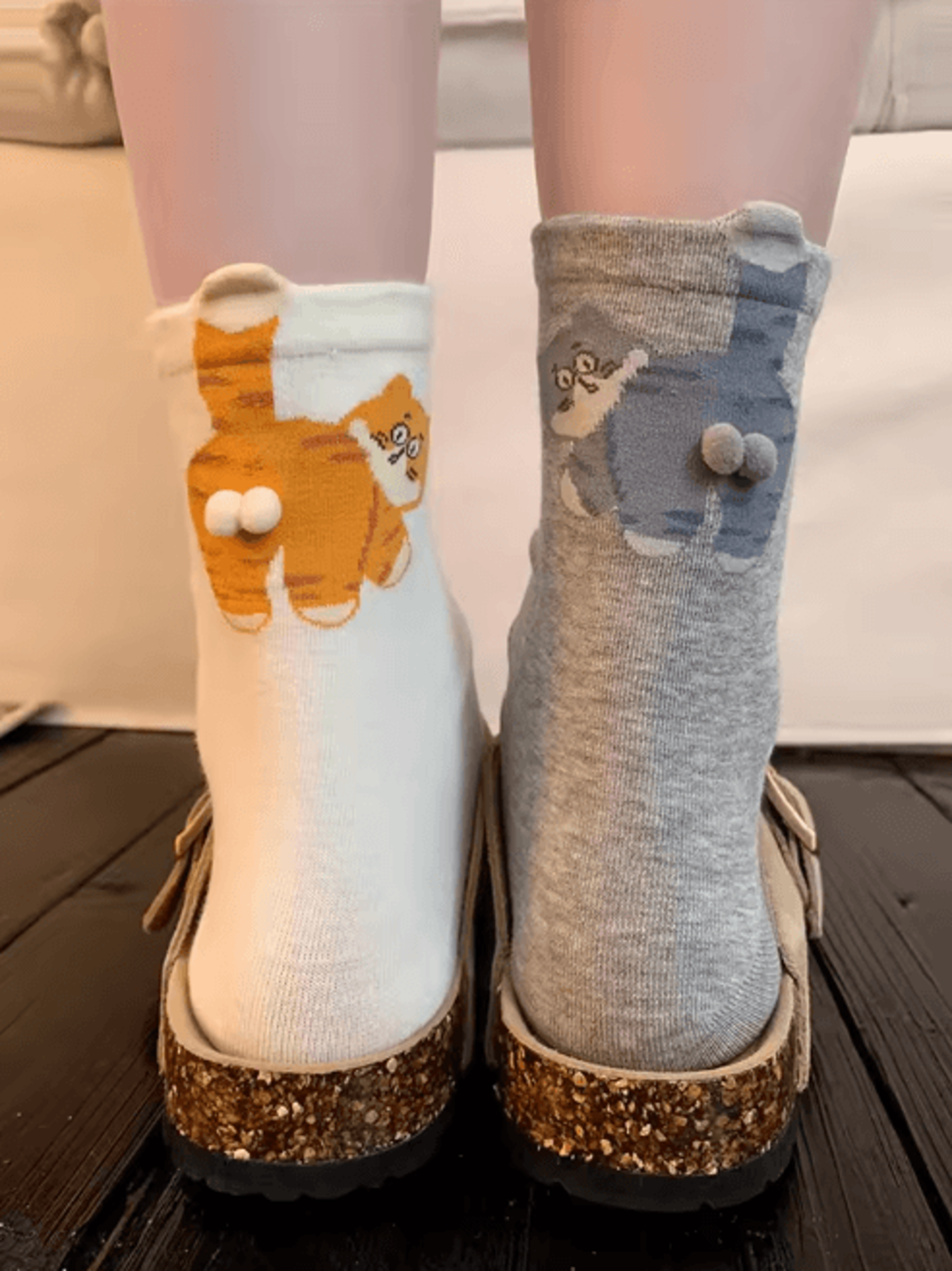 cute cat print mid calf socks soft breathable casual wear