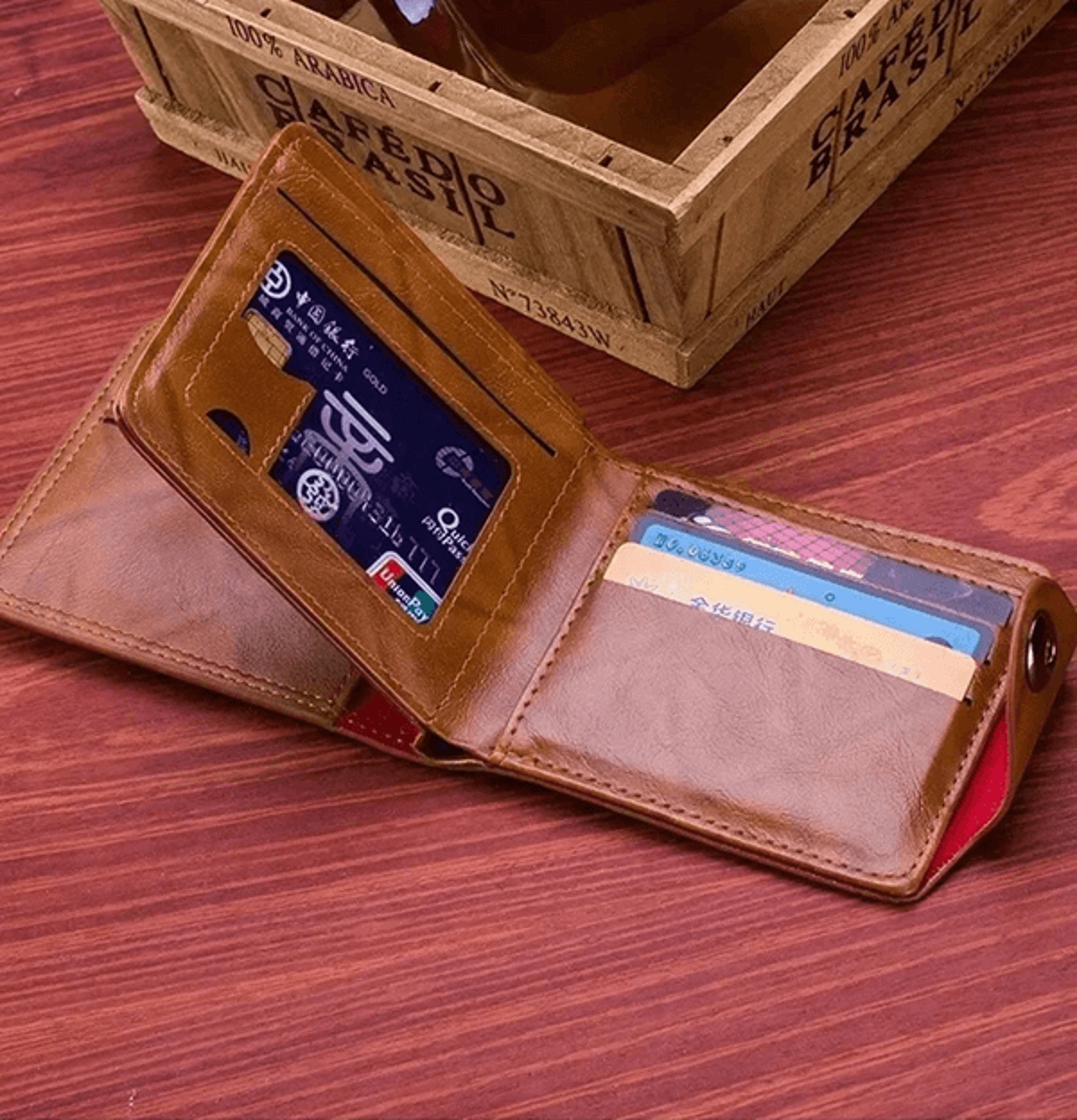 Mens Leather Wallet With Zipper Card Holder and Coin Pocket