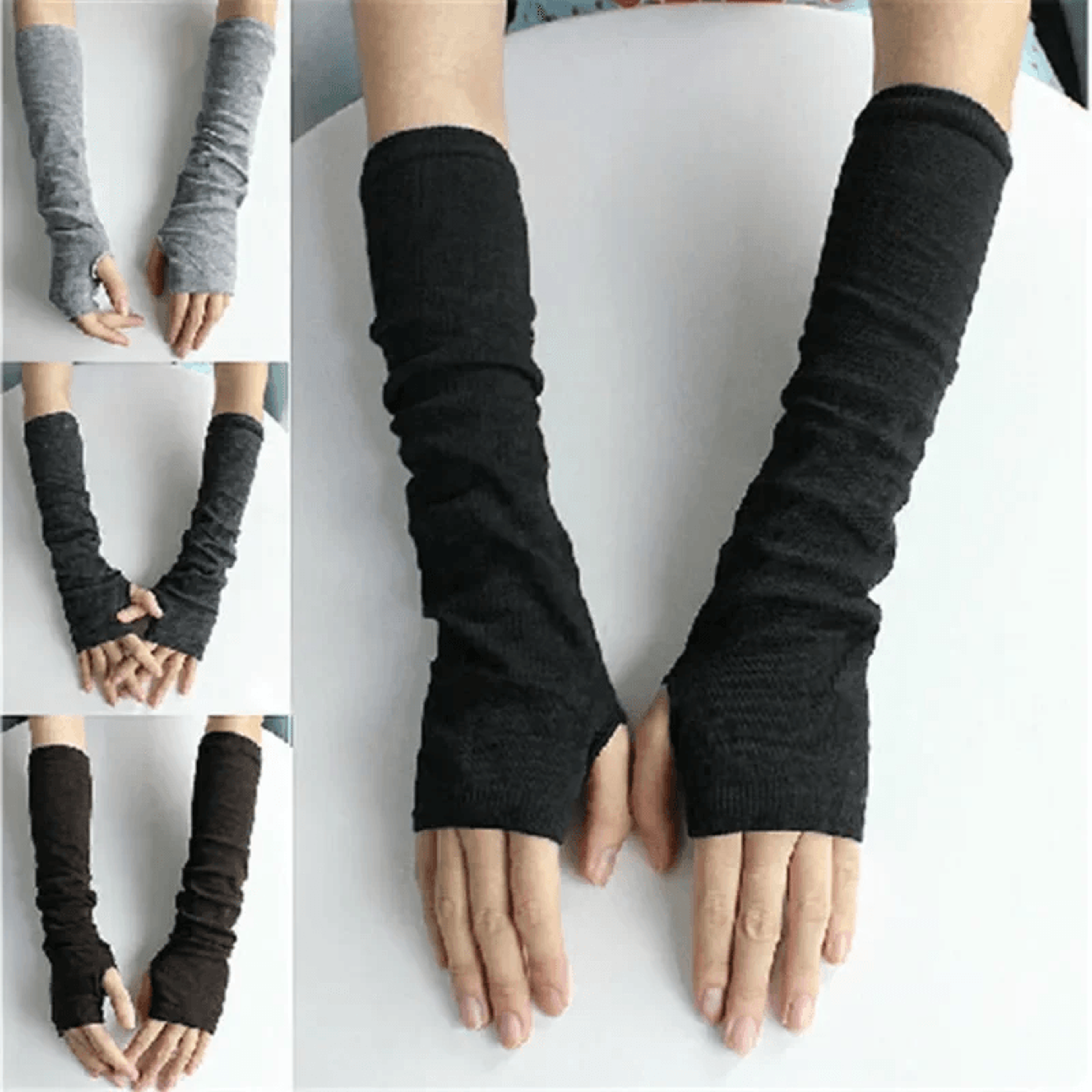 Knitted Long Fingerless Gloves Warm Arm Warmers