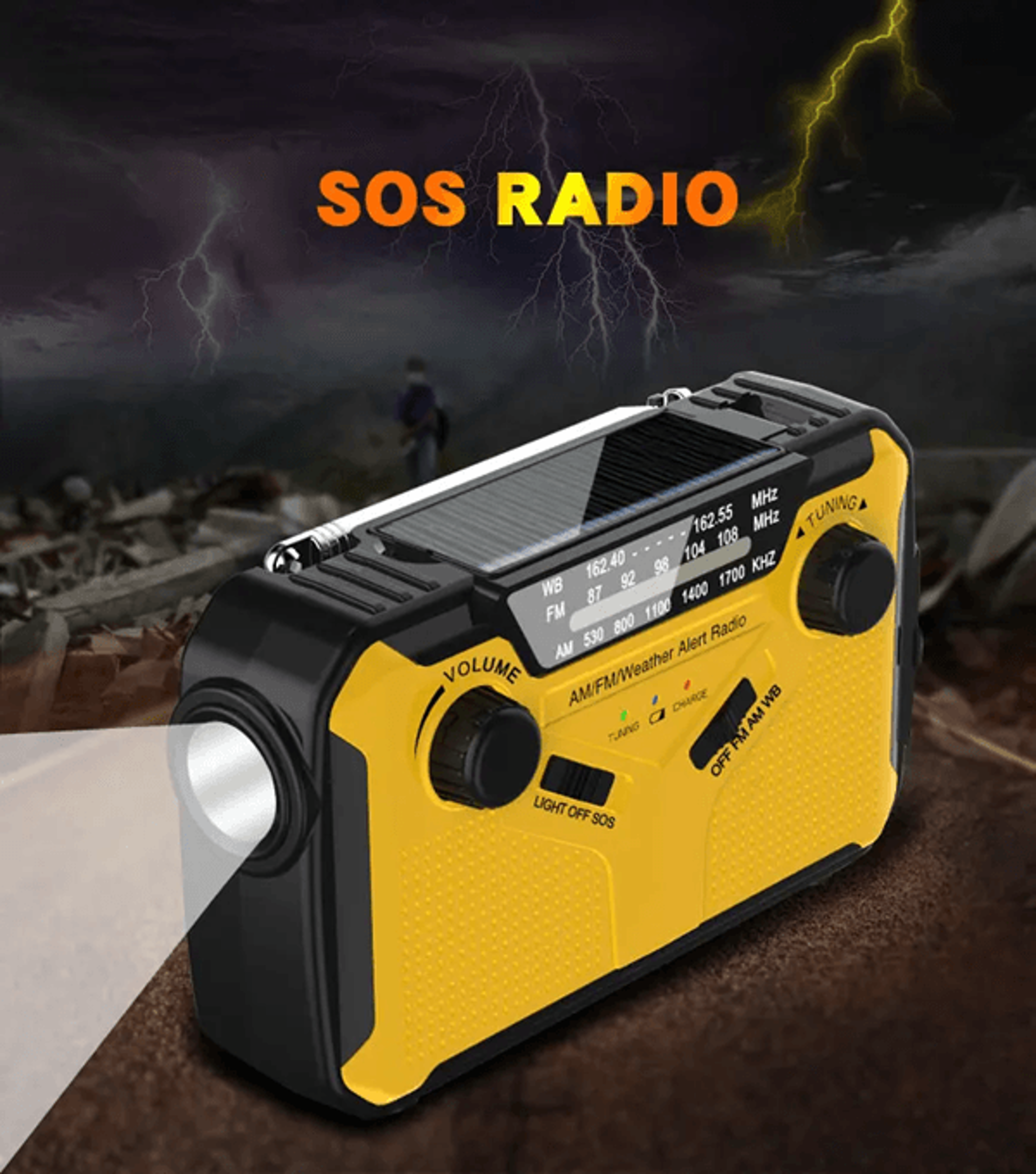 emergency hand crank solar radio with flashlight and power bank