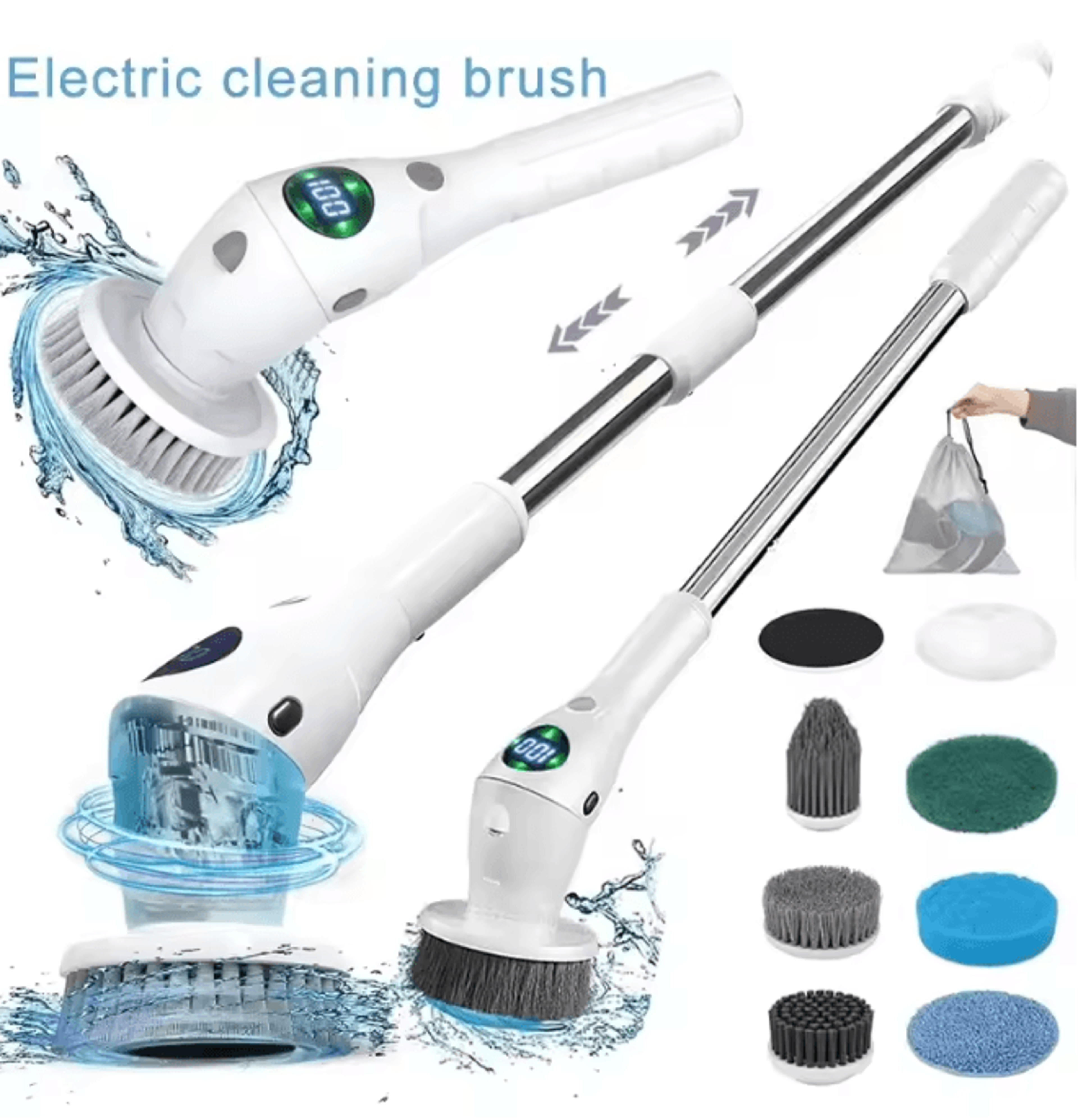 spinpro 8 in 1 electric cleaning brush with led light