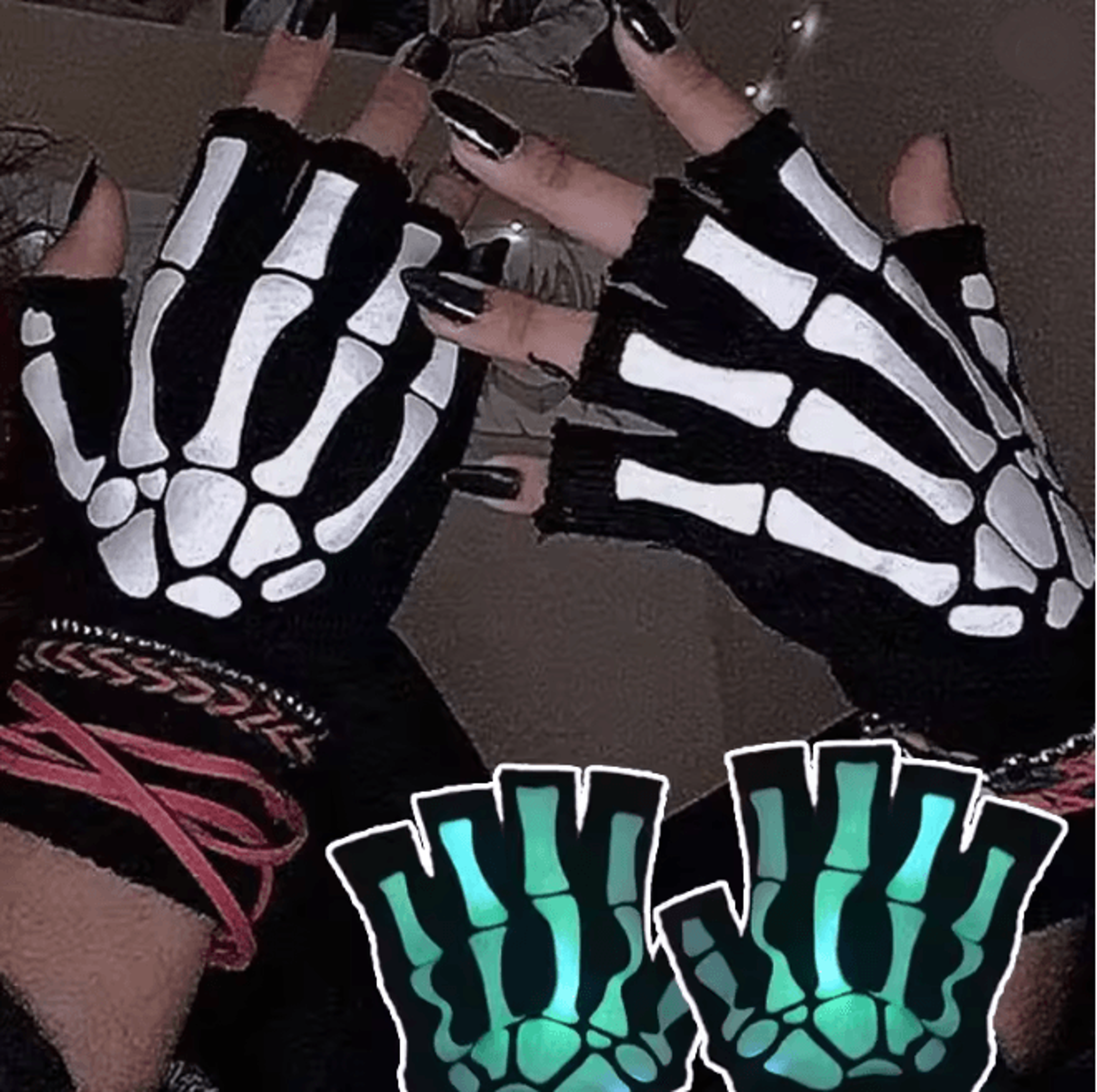 GlowSkull Halloween Skeleton Half Finger Gloves