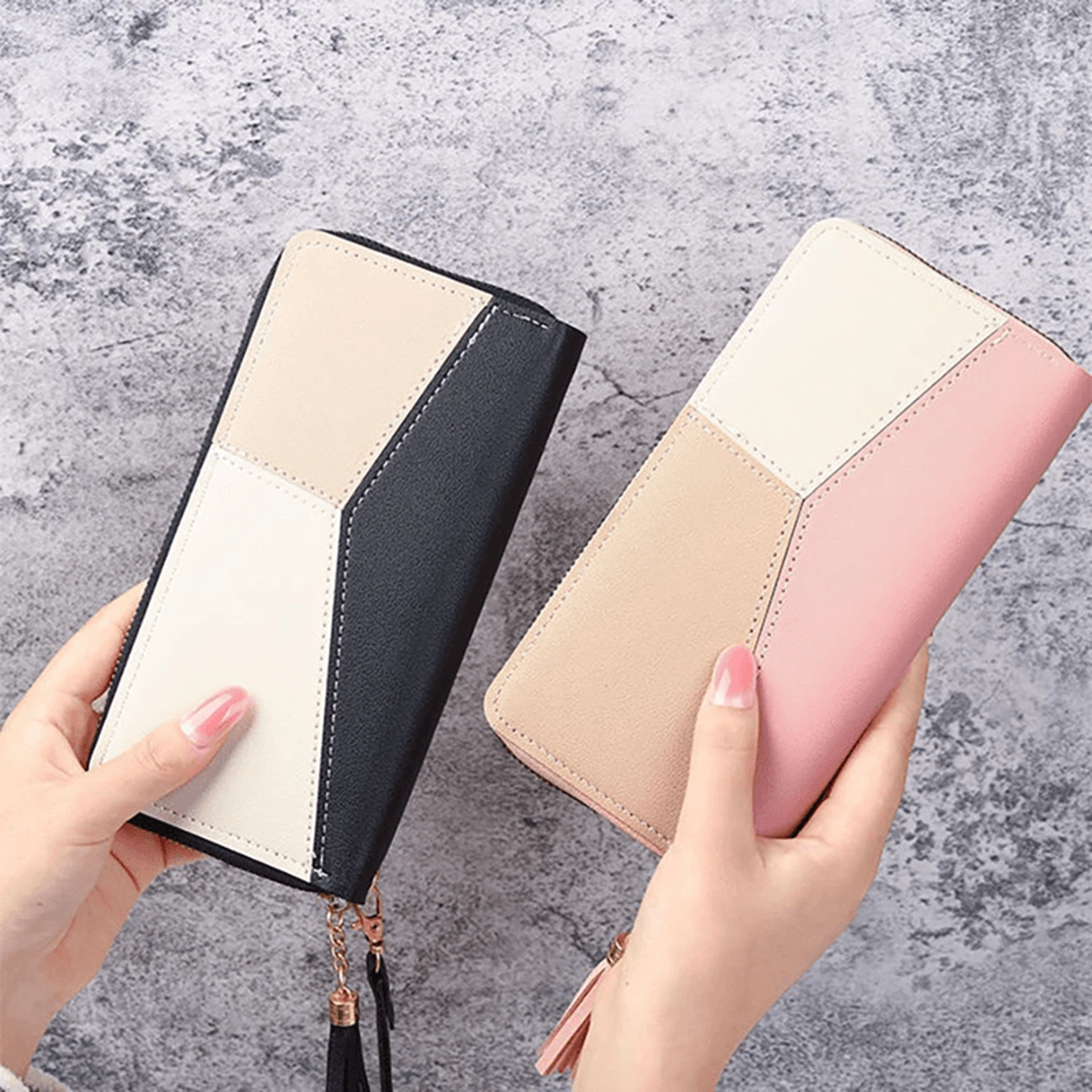 large capacity womens wallet with phone holder and wrist strap