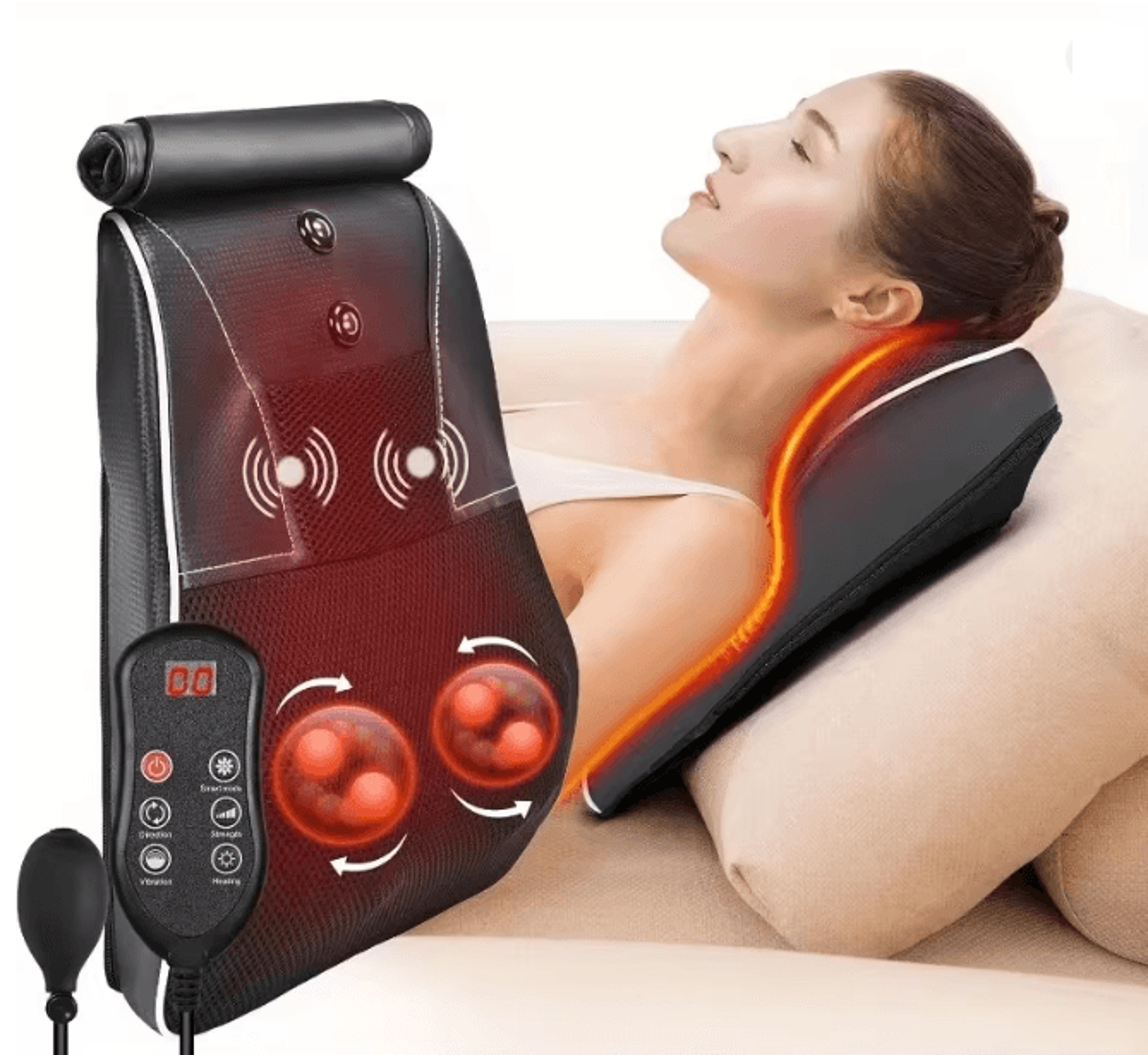 electric shiatsu neck massage pillow with airbag traction heat and vibration