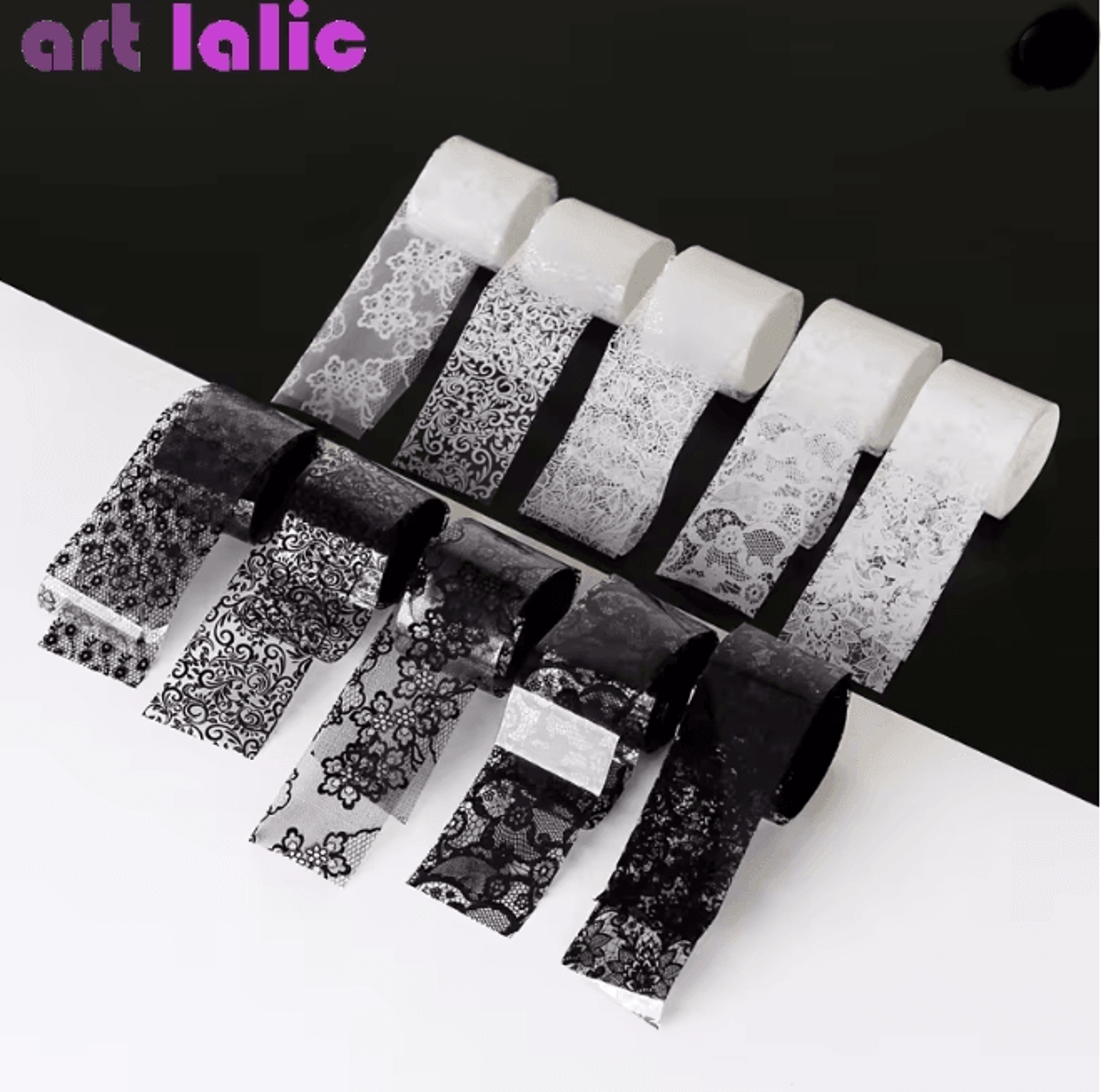 Lace Nail Art Transfer Foil Set 10 Rolls Elegant Floral Wrap Designs