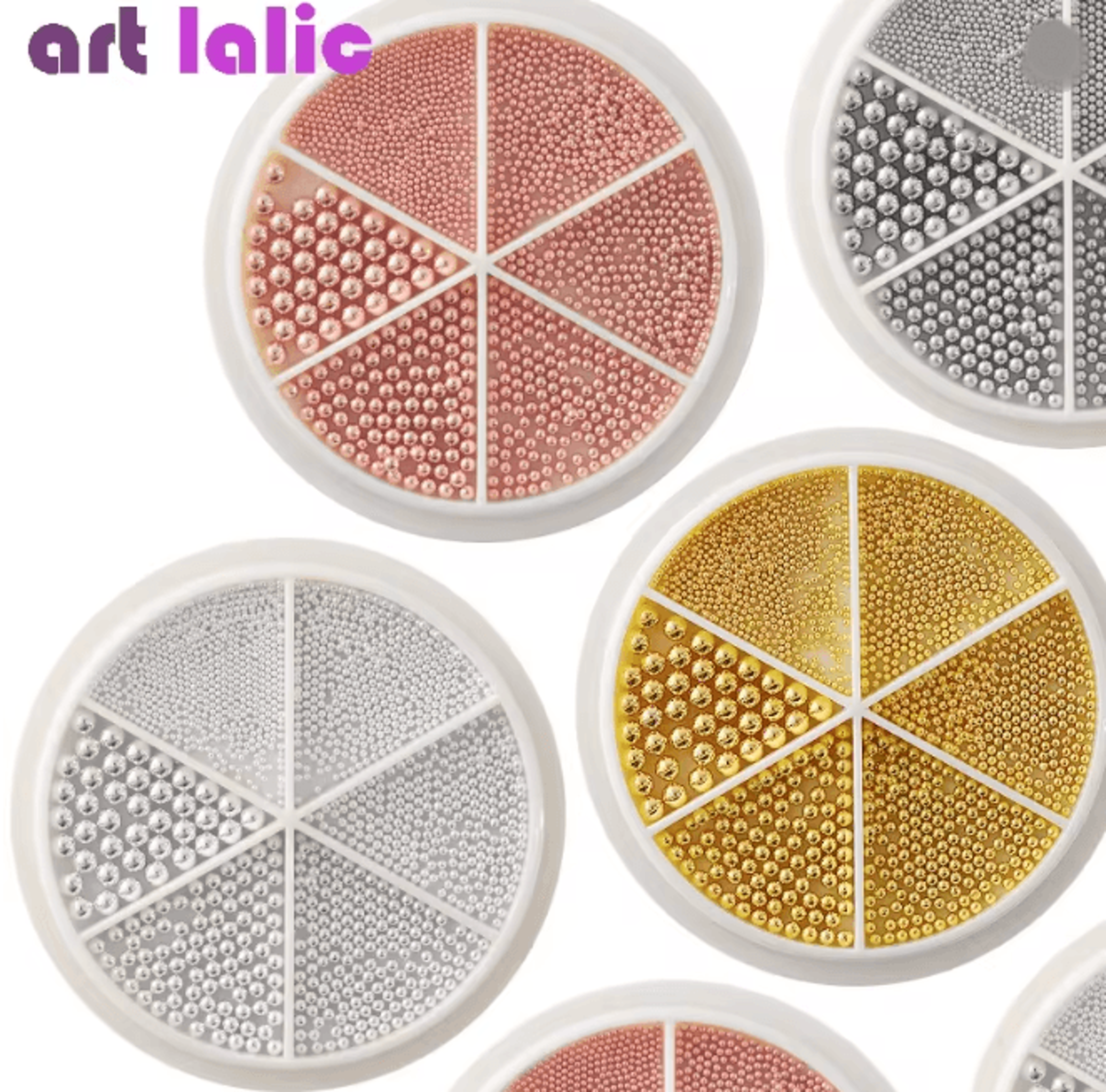 Steel Caviar Beads Nail Art Set 6 Grid Mixed Size 3D Manicure Decor