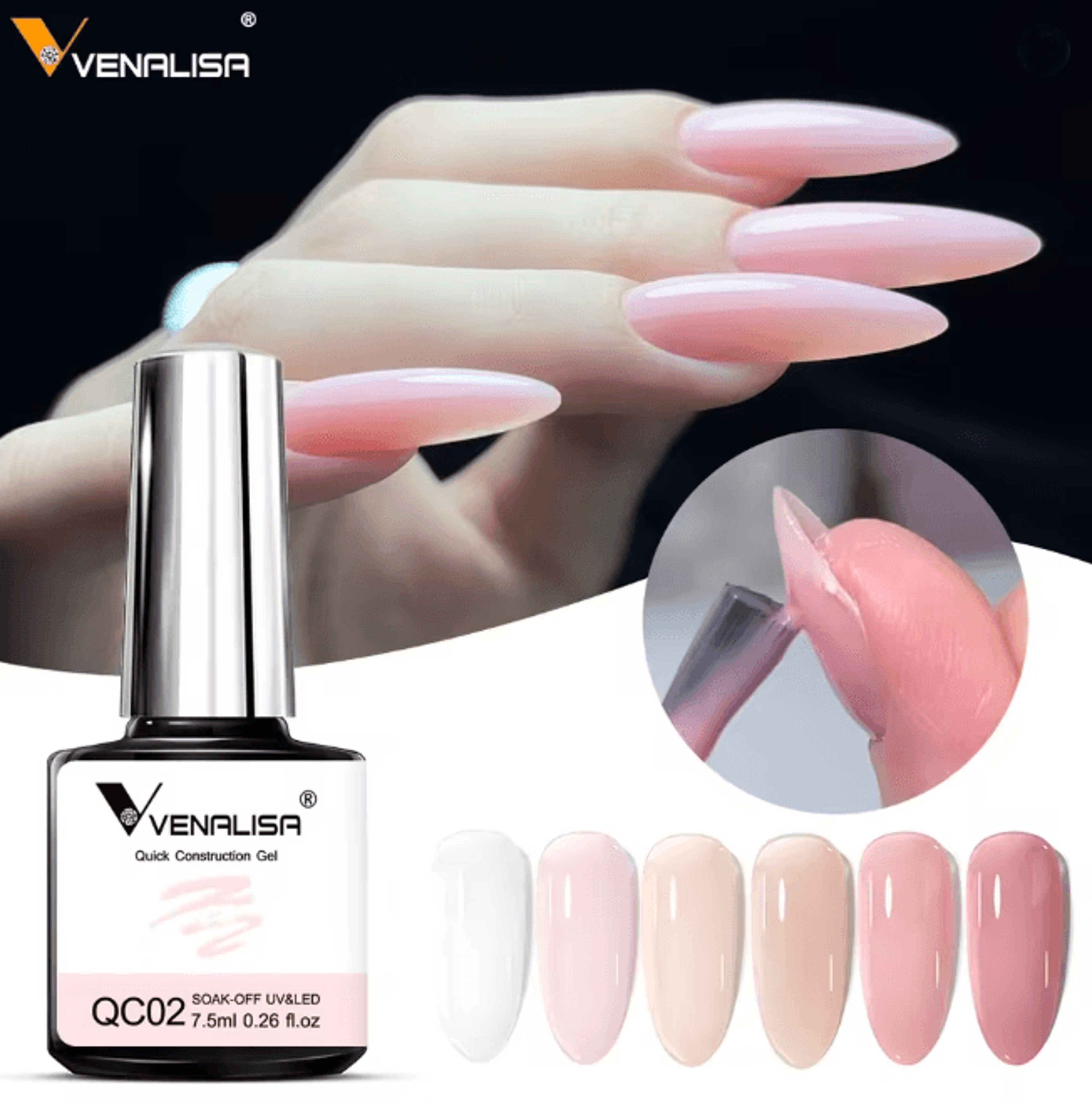 VENALISA Quick Construction Jelly Nail Gel Semi Transparent Strengthening Formula 7.5ml