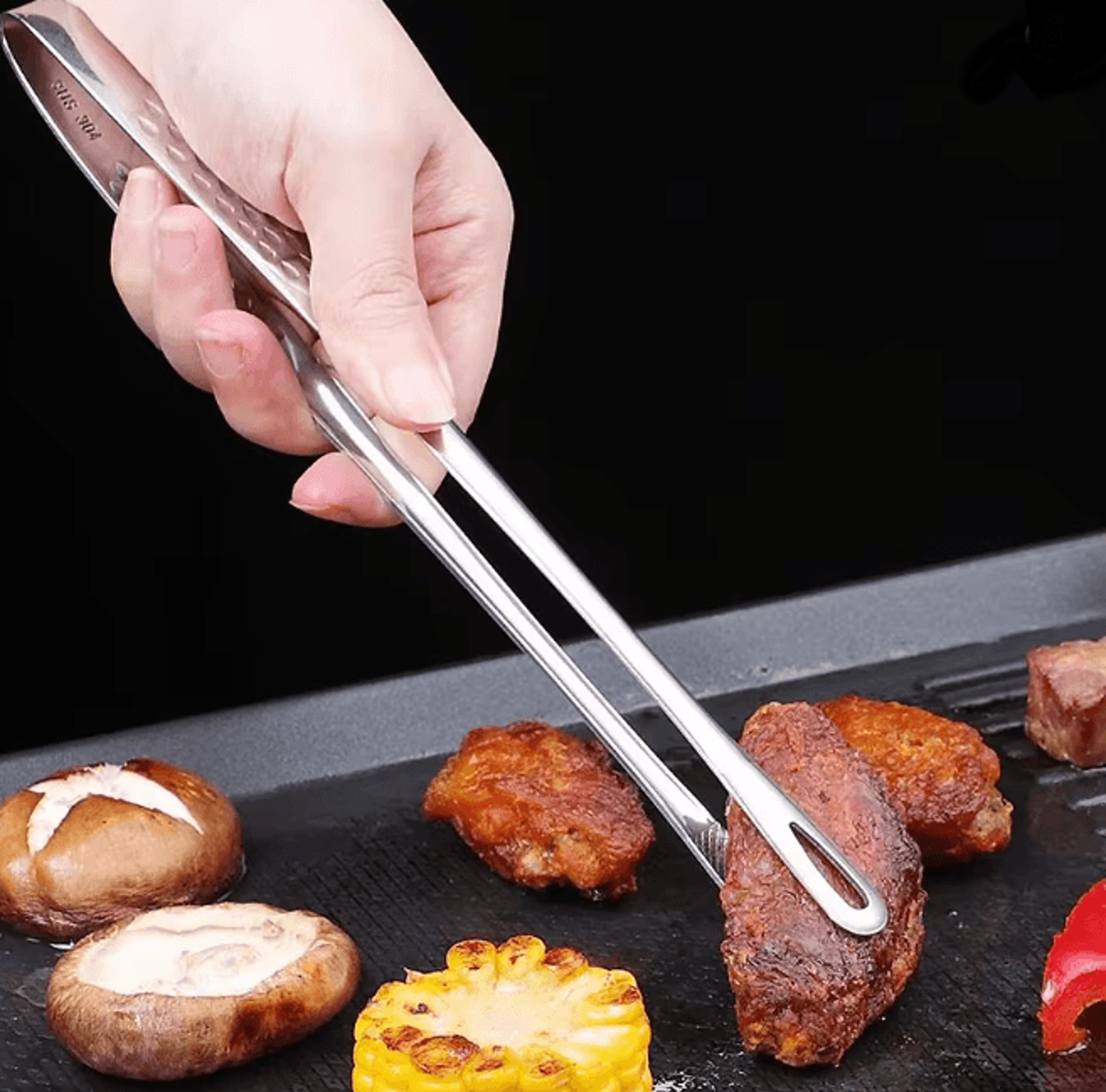 Long Stainless Steel Kitchen Tongs Heat Resistant Non Slip Cooking Tool