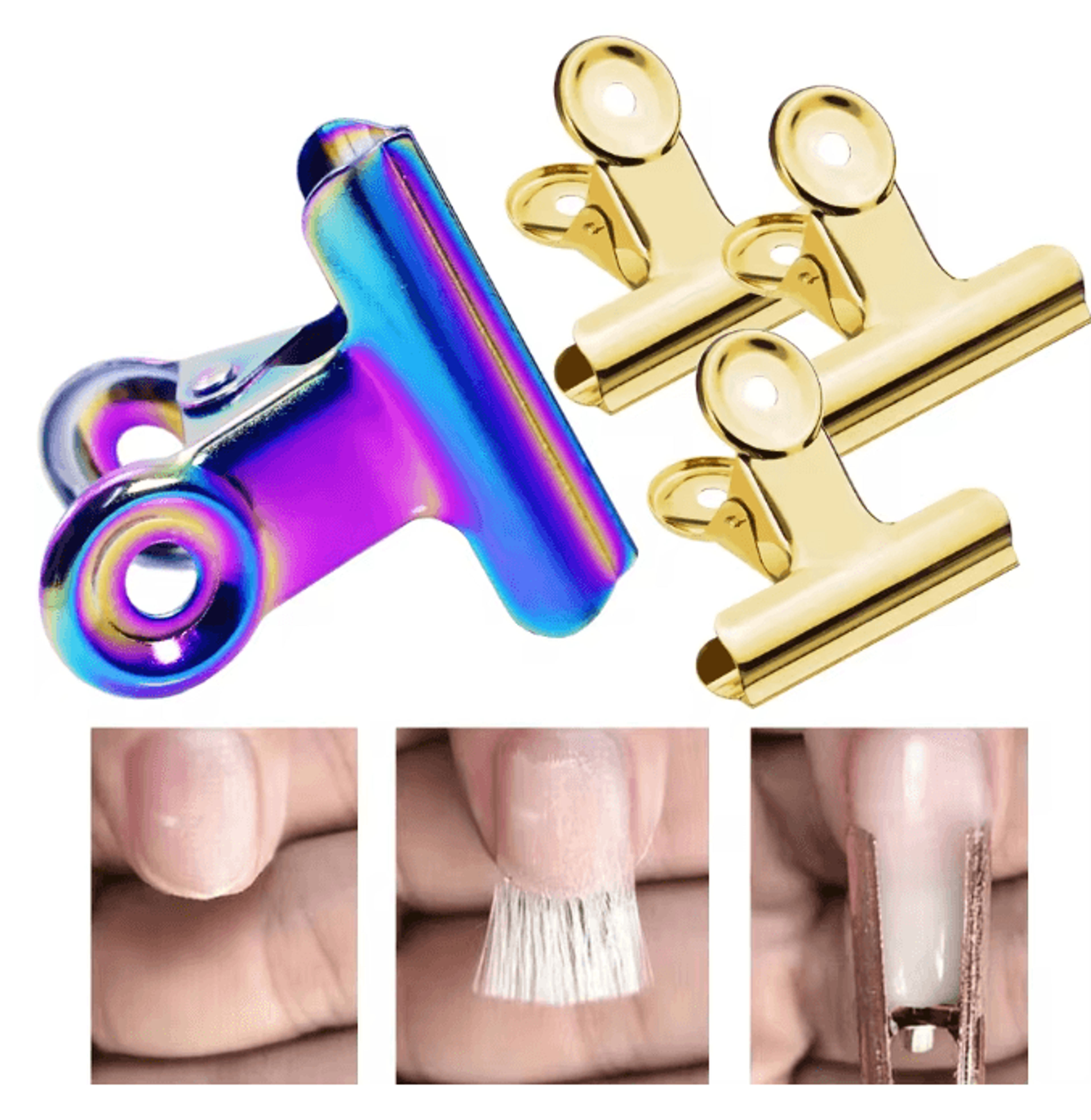 Nail Fixing Clips Set for Fiber Extension Shaping Stainless Steel 6 Piece