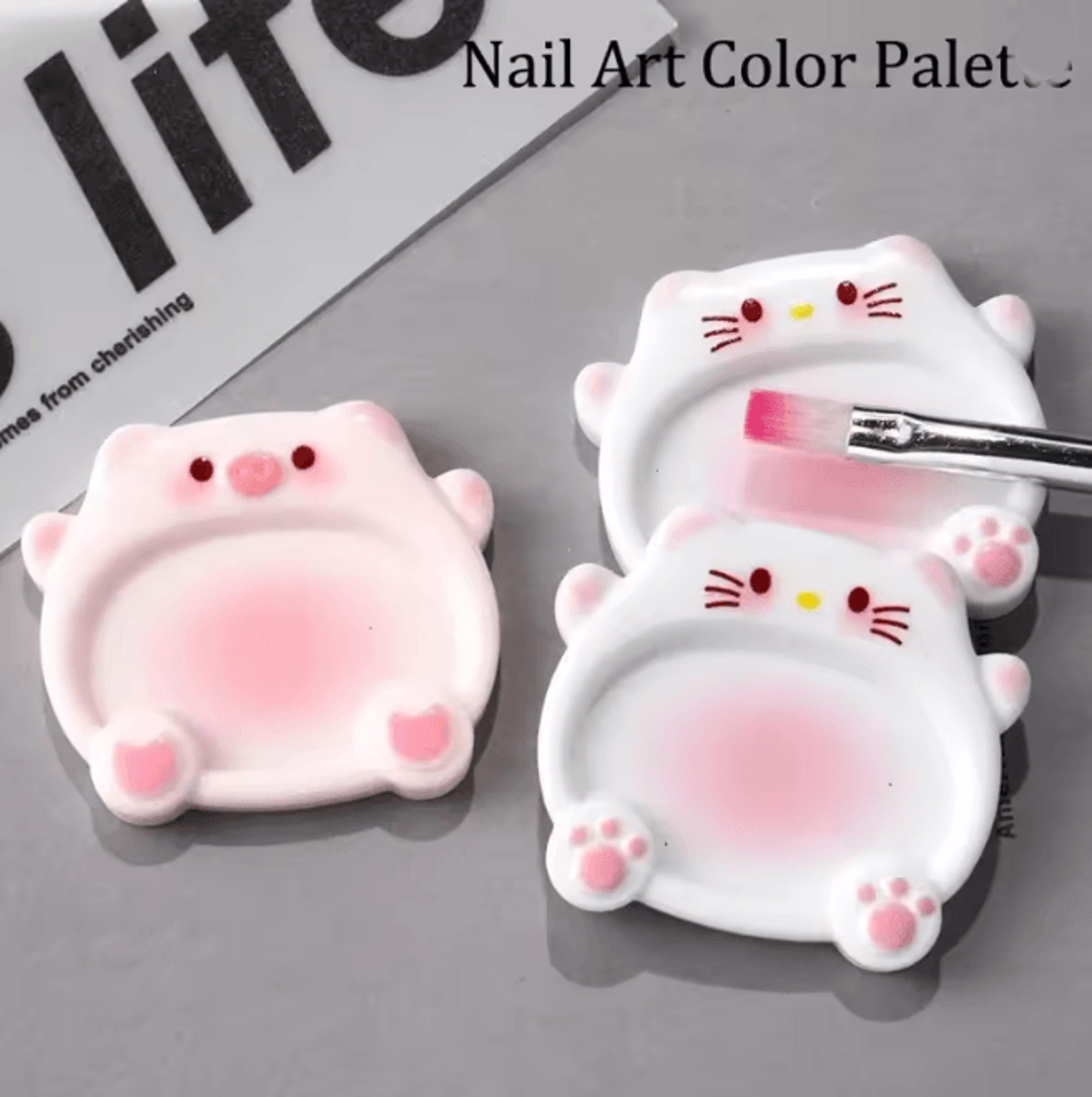 Cartoon Pig Nail Art Mixing Palette Set Gel Polish Color Boards 2 Piece