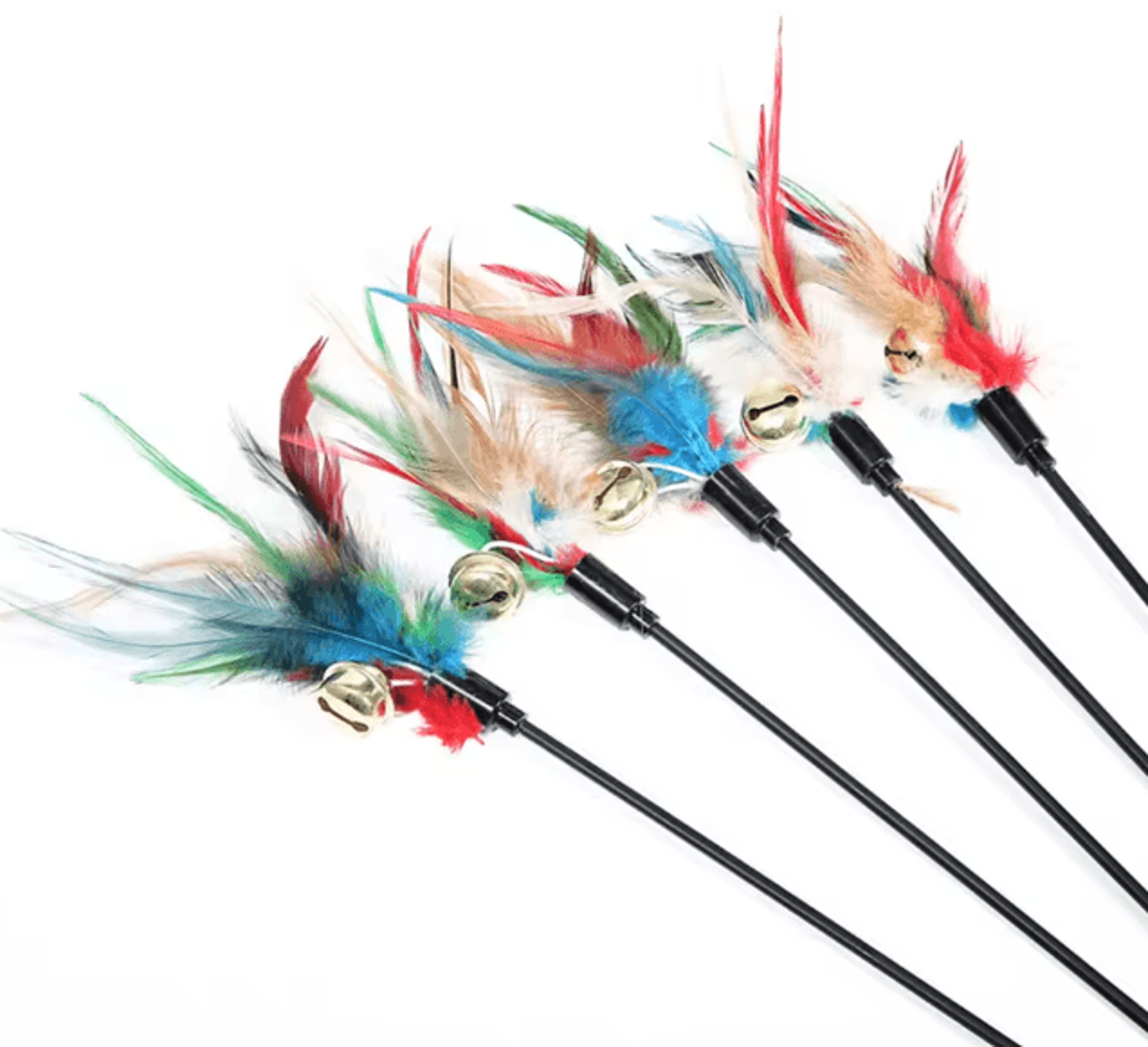 5 piece cat wand toy set interactive feather cat toys with bell