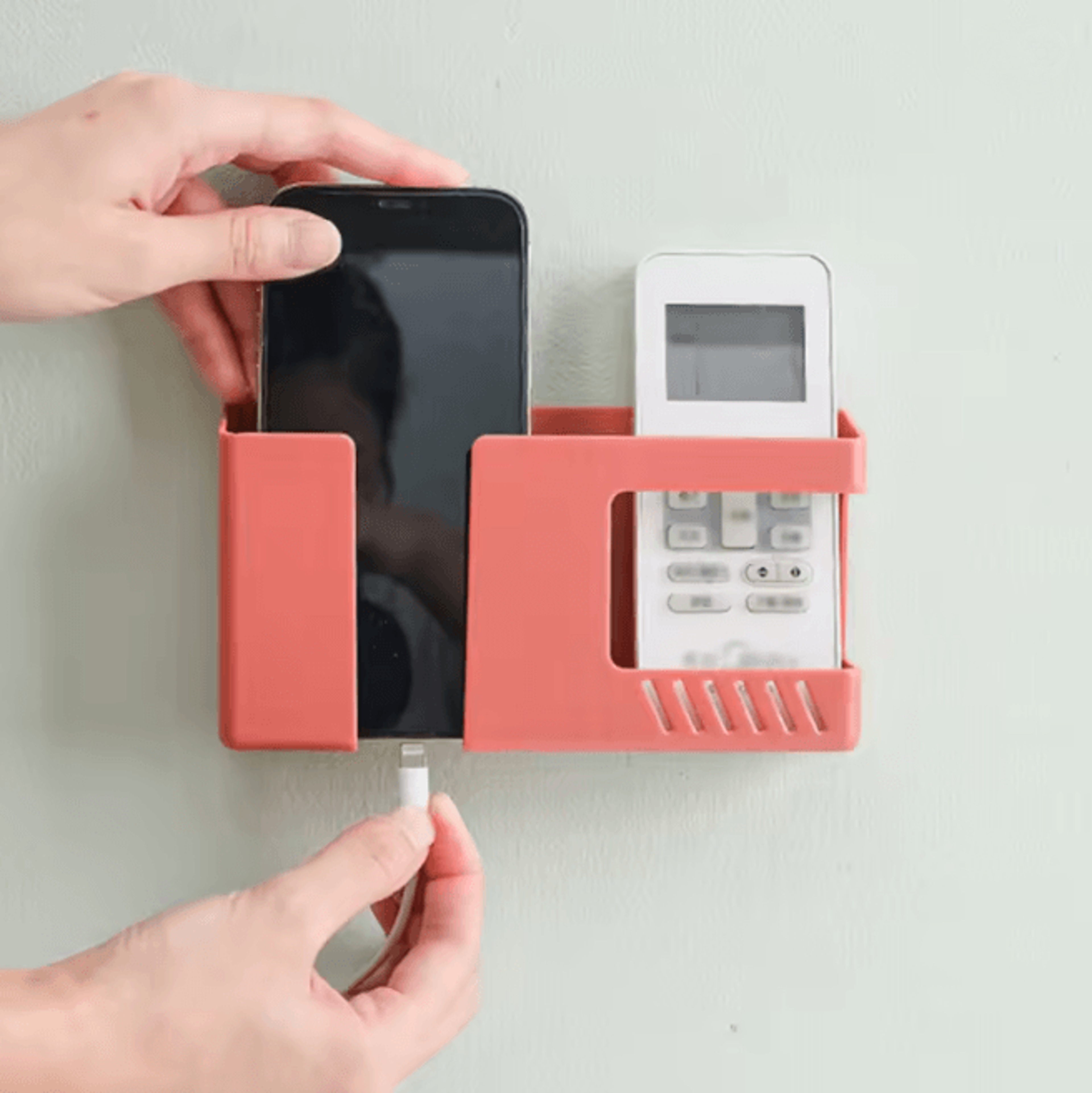 wall mounted remote control holder phone charging storage box organizer