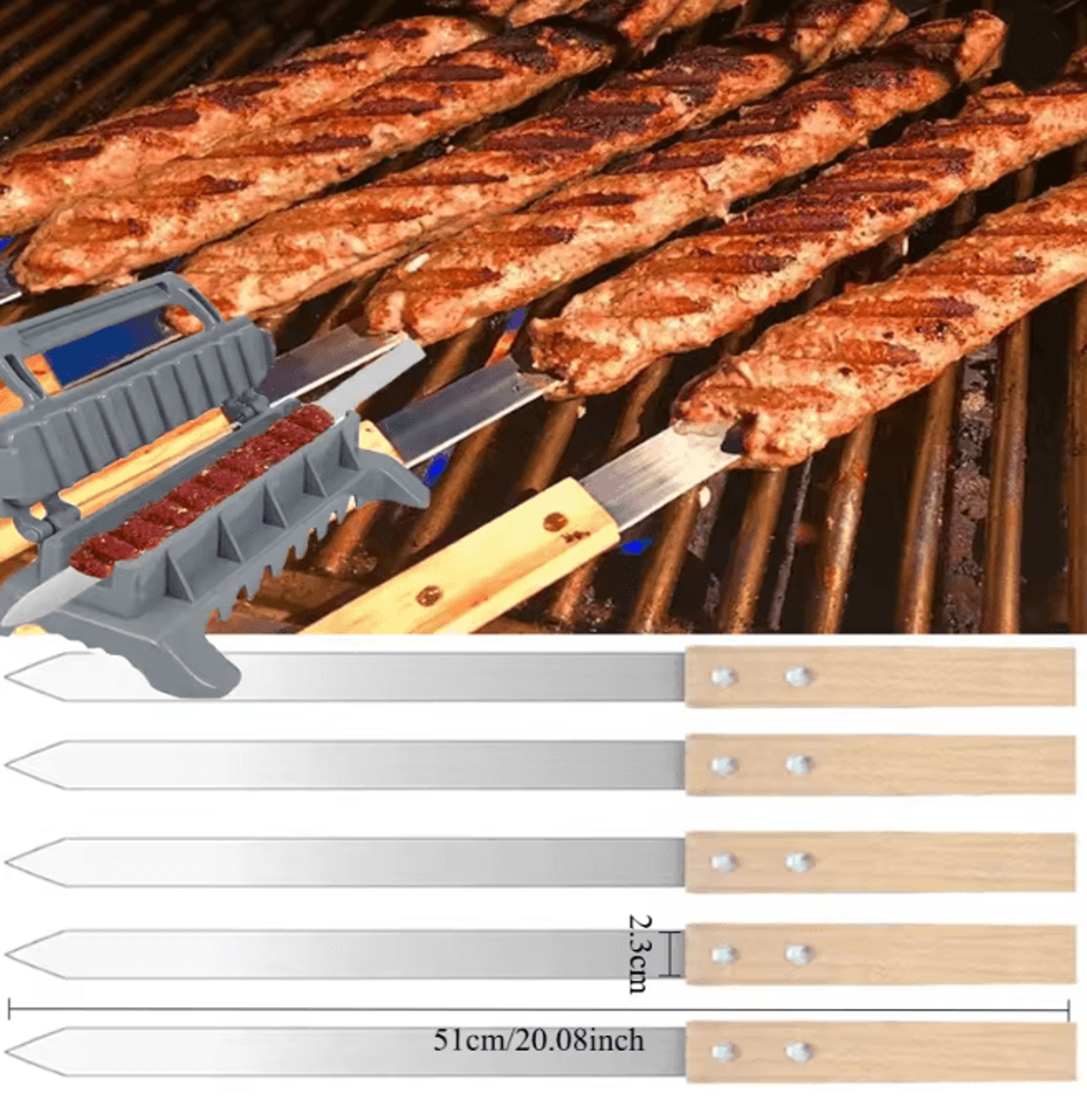 Wide Flat Stainless Steel BBQ Skewers for Kebab and Grilling
