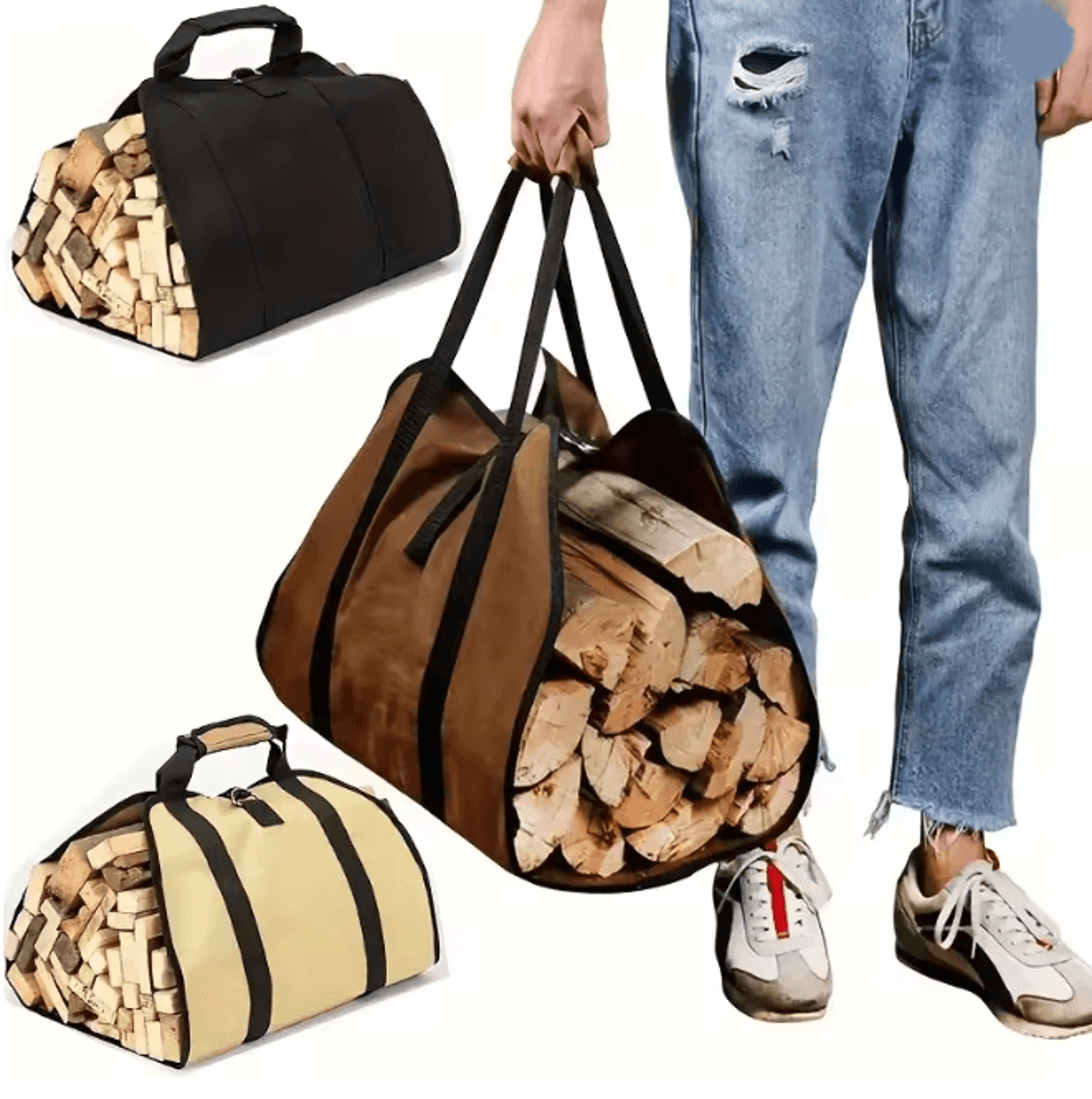 Large Capacity Firewood Carry Bag Durable Log Storage and Transport Tote