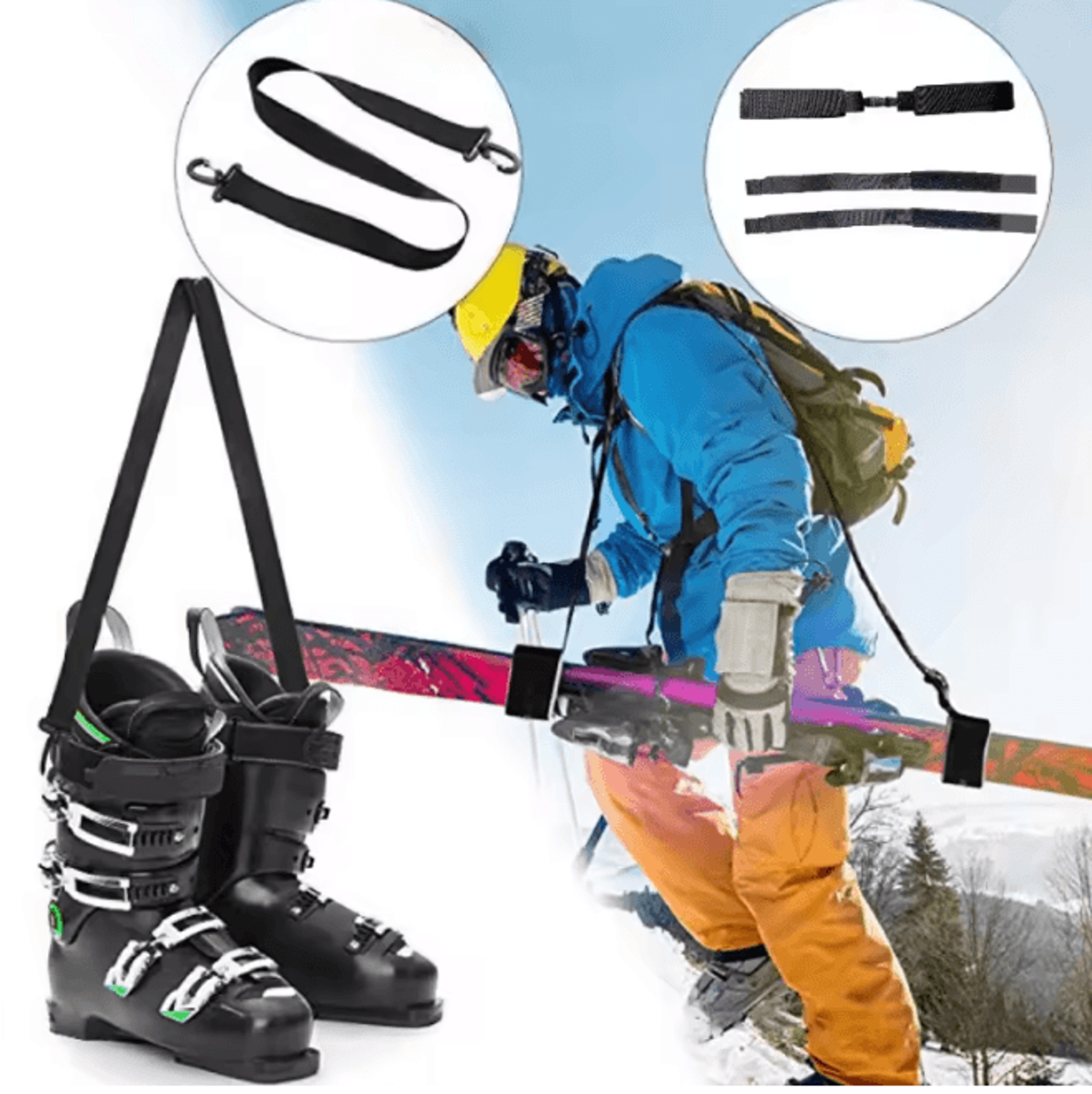 Portable Ski and Boot Carrier Straps Anti Skid Adjustable Ski Carry System