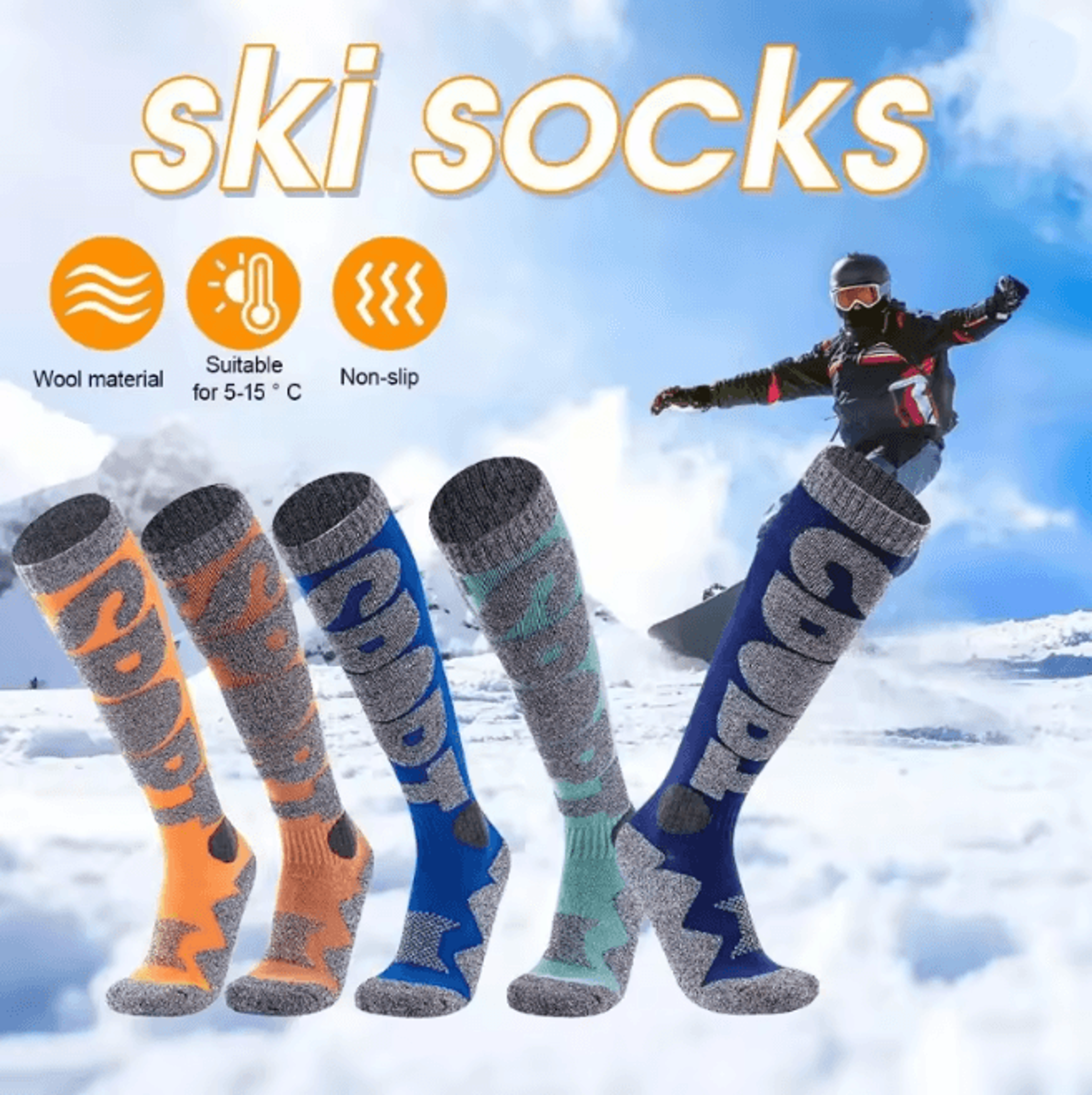 Thermal Knee High Skiing Socks Warm Snowboarding Cold Weather Socks