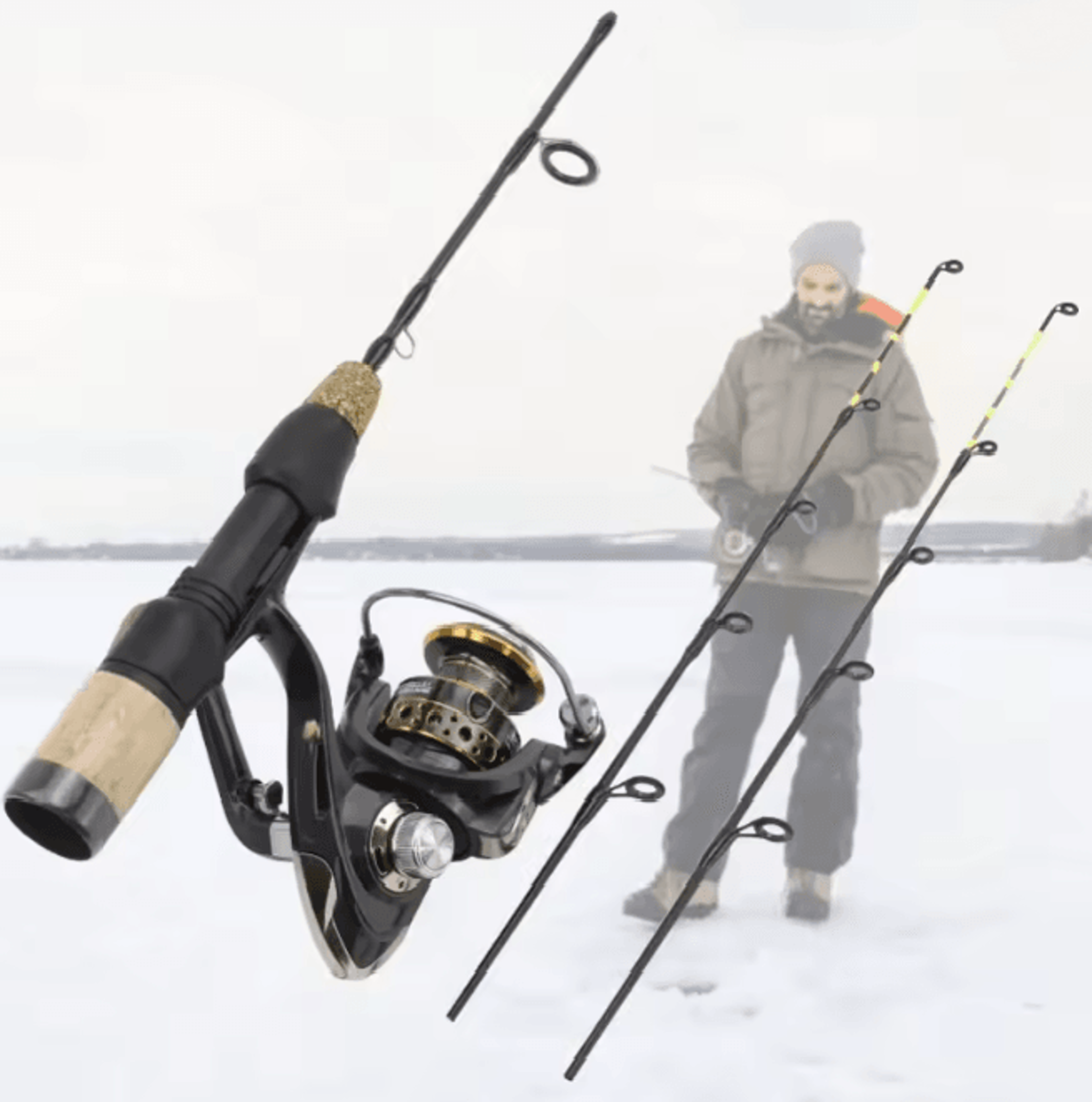 Portable Ice Fishing Rod with Reel Carbon Fiber Winter Fishing Set