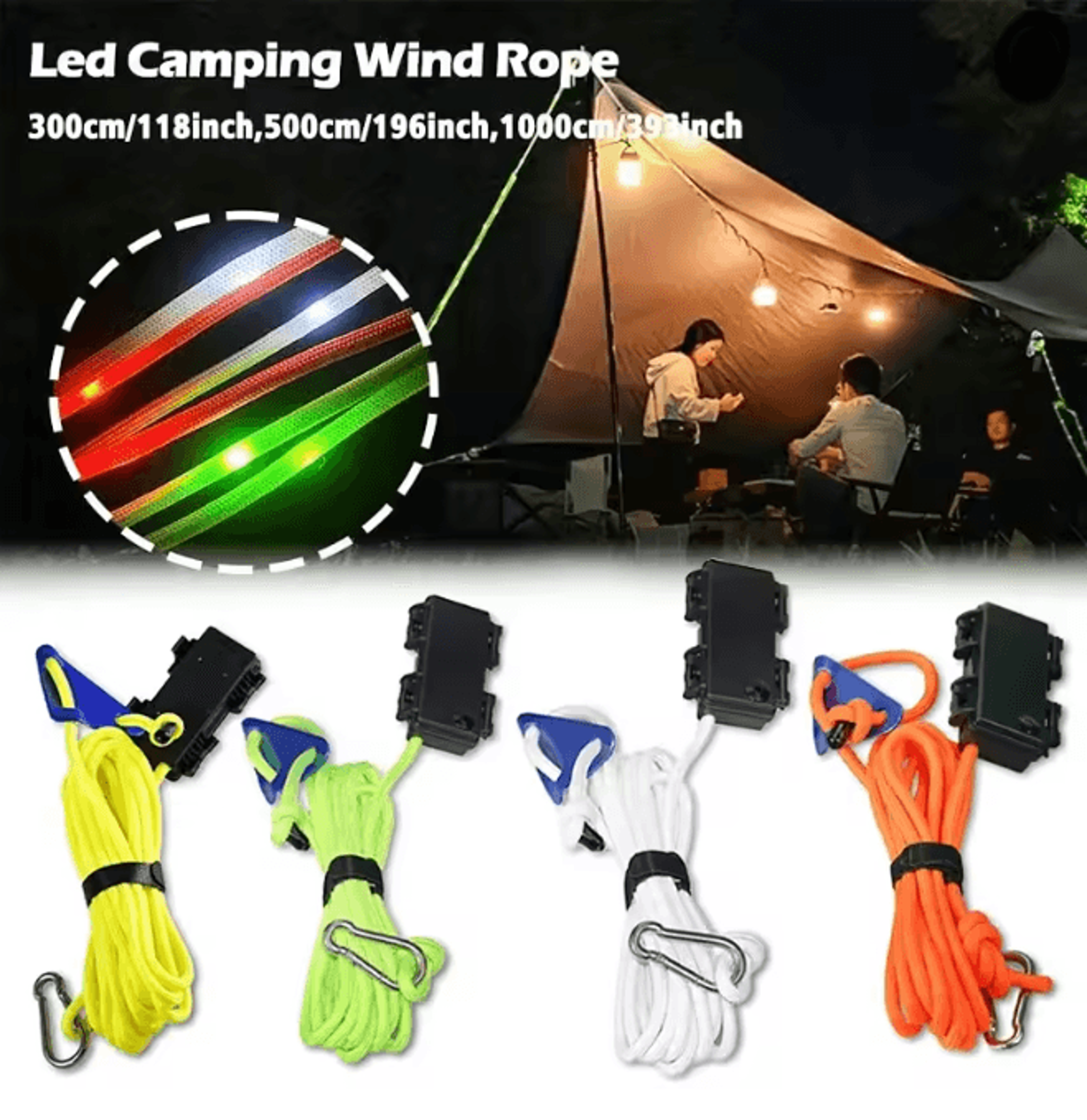 Camping Tent Rope LED Light Waterproof Outdoor Guy Line Safety Lighting