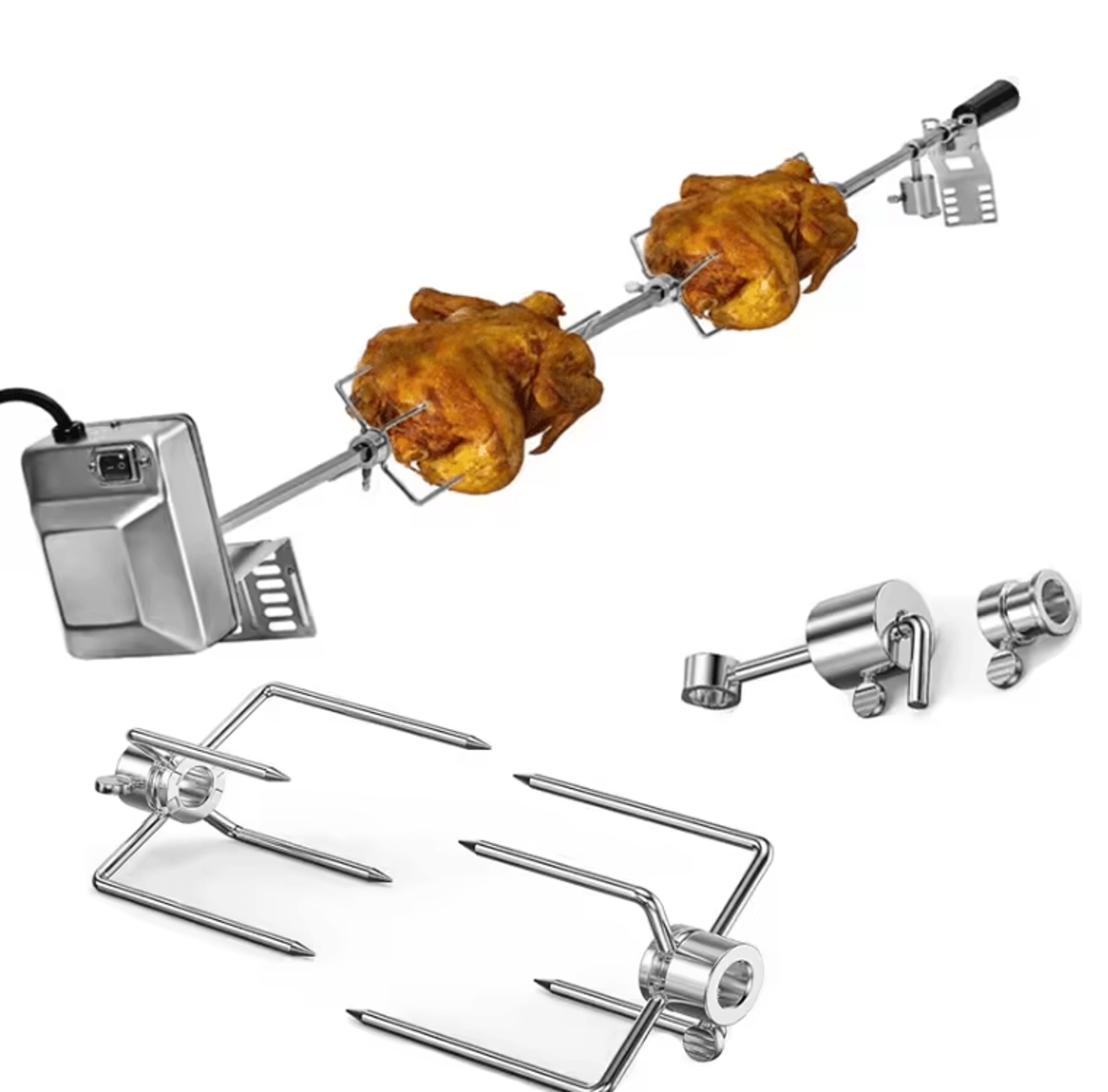 double sided rotisserie fork stainless steel bbq skewer for grilling and roasting