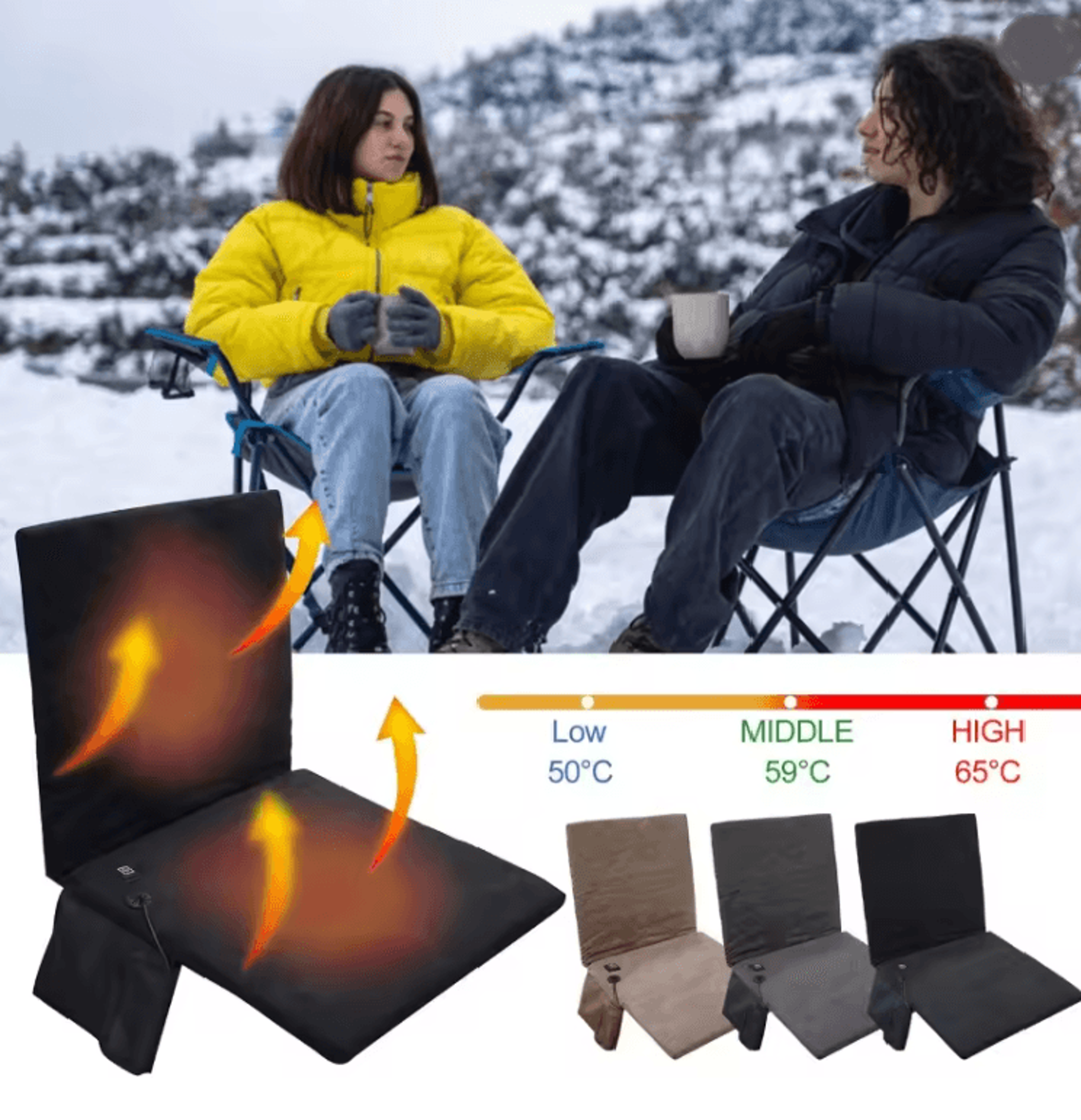 Portable Heated Stadium Seat Extra Wide Foldable Seat Cushion with Back Support