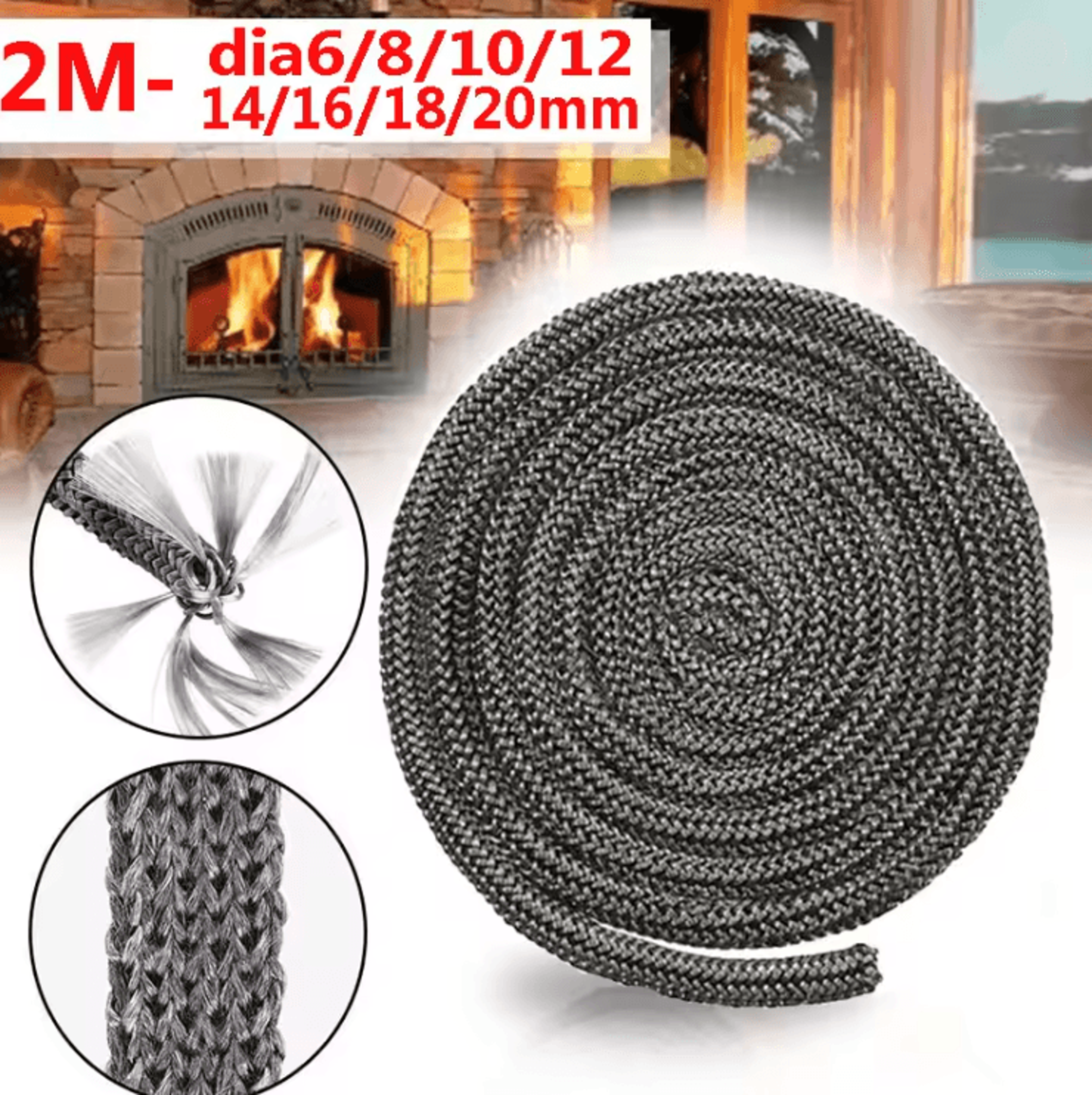 Fireproof Wood Stove Gasket Rope Fiberglass Fireplace Door Seal