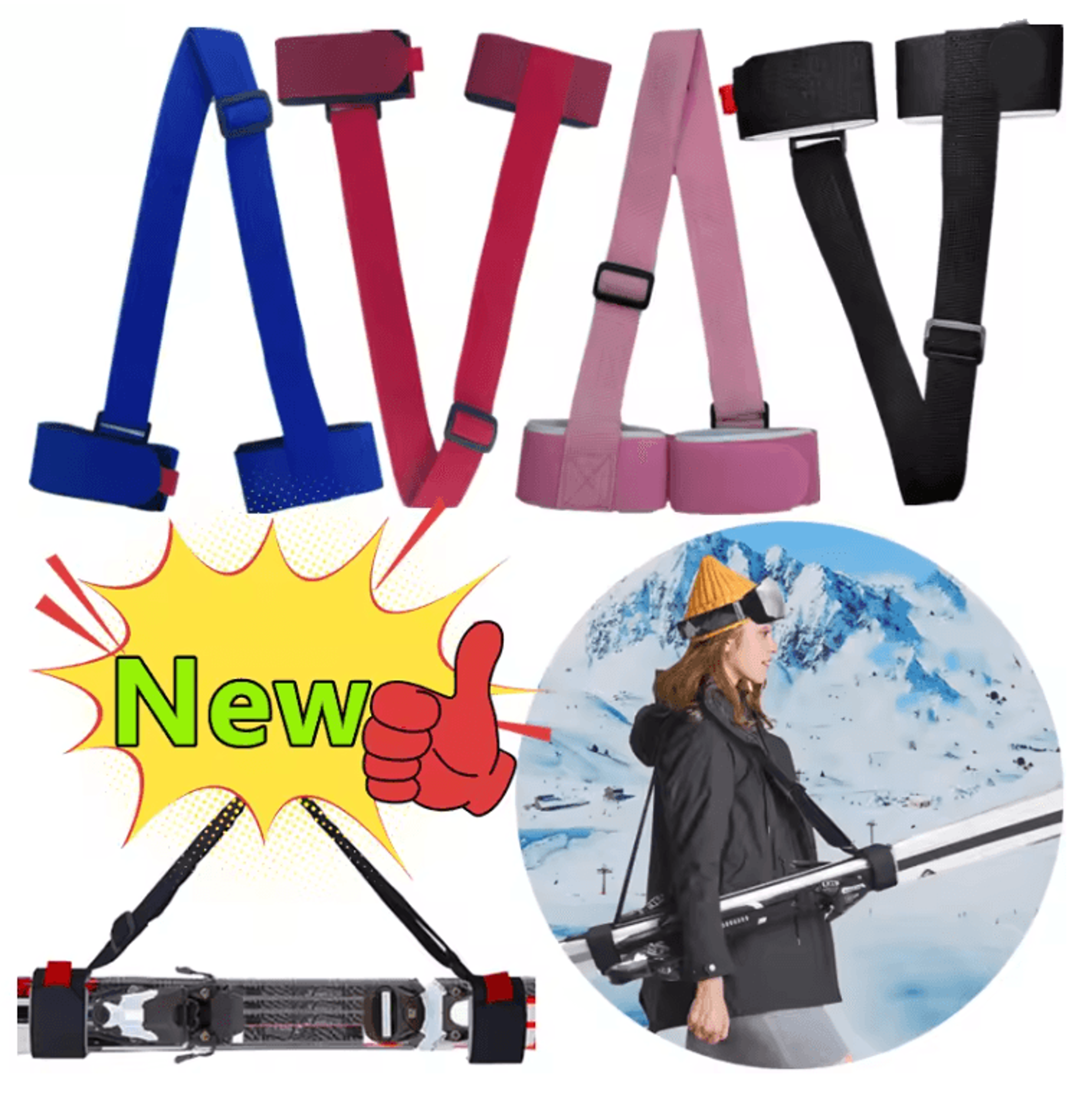 Adjustable Ski Pole Carry Strap Shoulder and Hand Carrier for Skiing