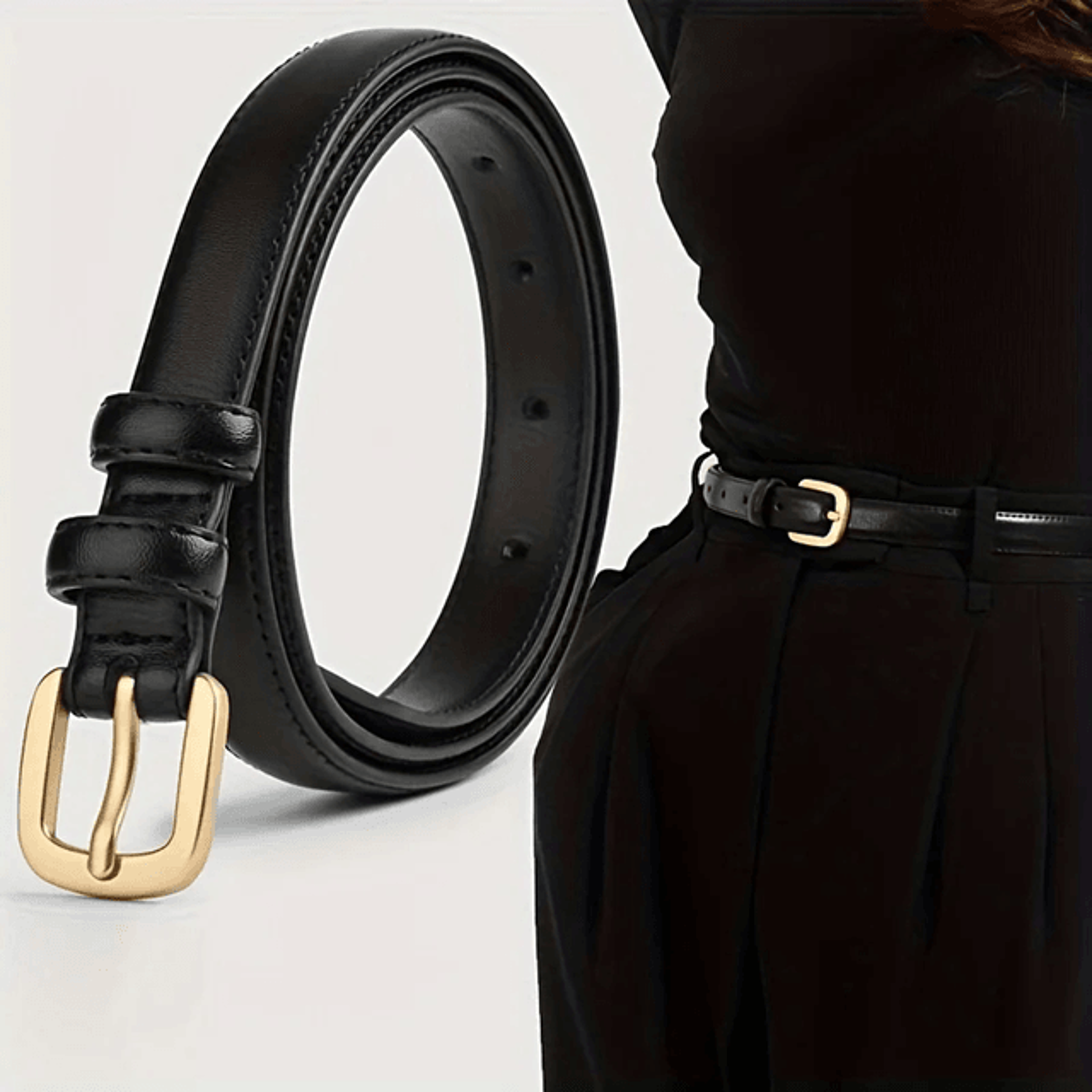 Mens Casual Leather Belt Set Classic Needle Buckle Double Loop