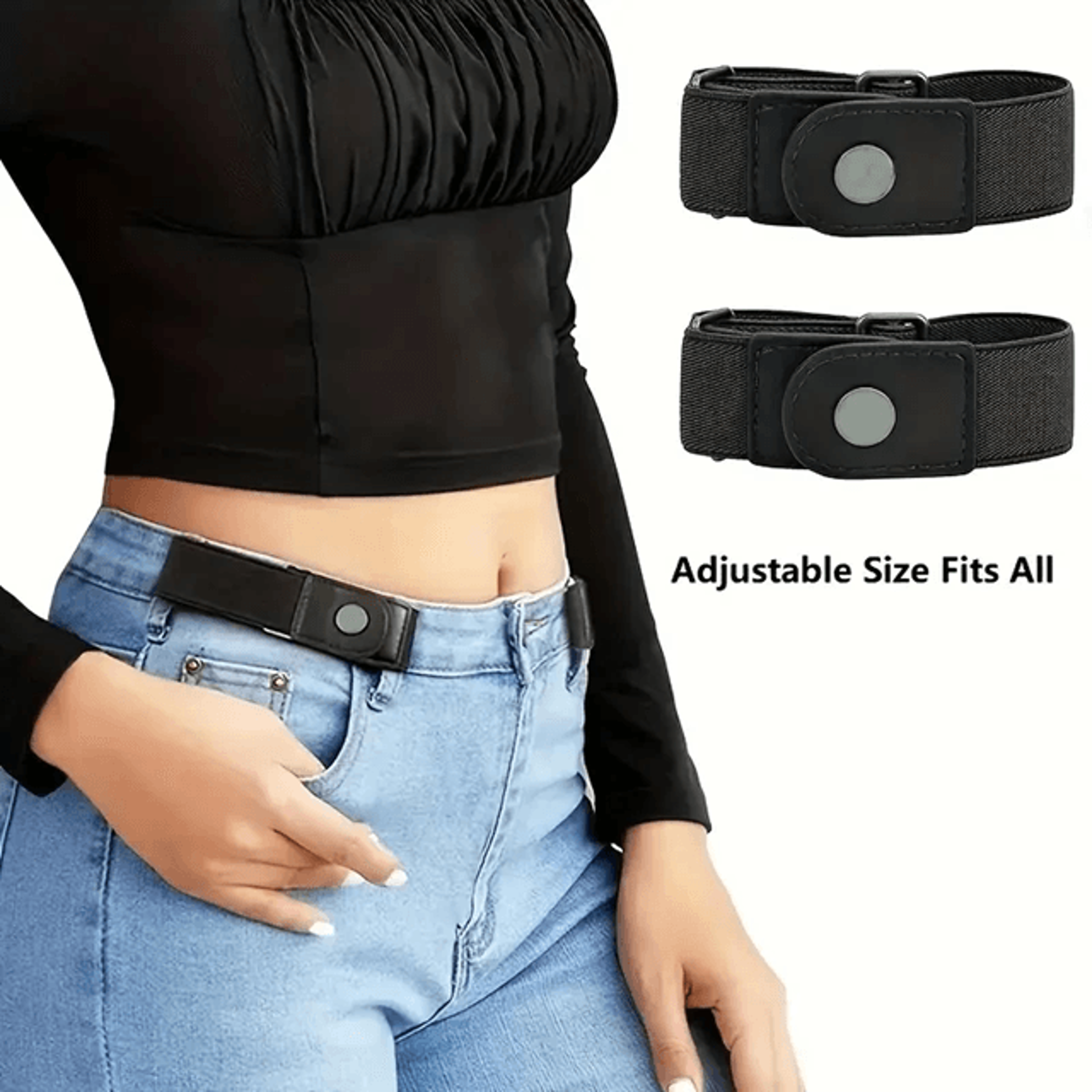 Unisex No Buckle Elastic Stretch Belt Set Adjustable Invisible Fit