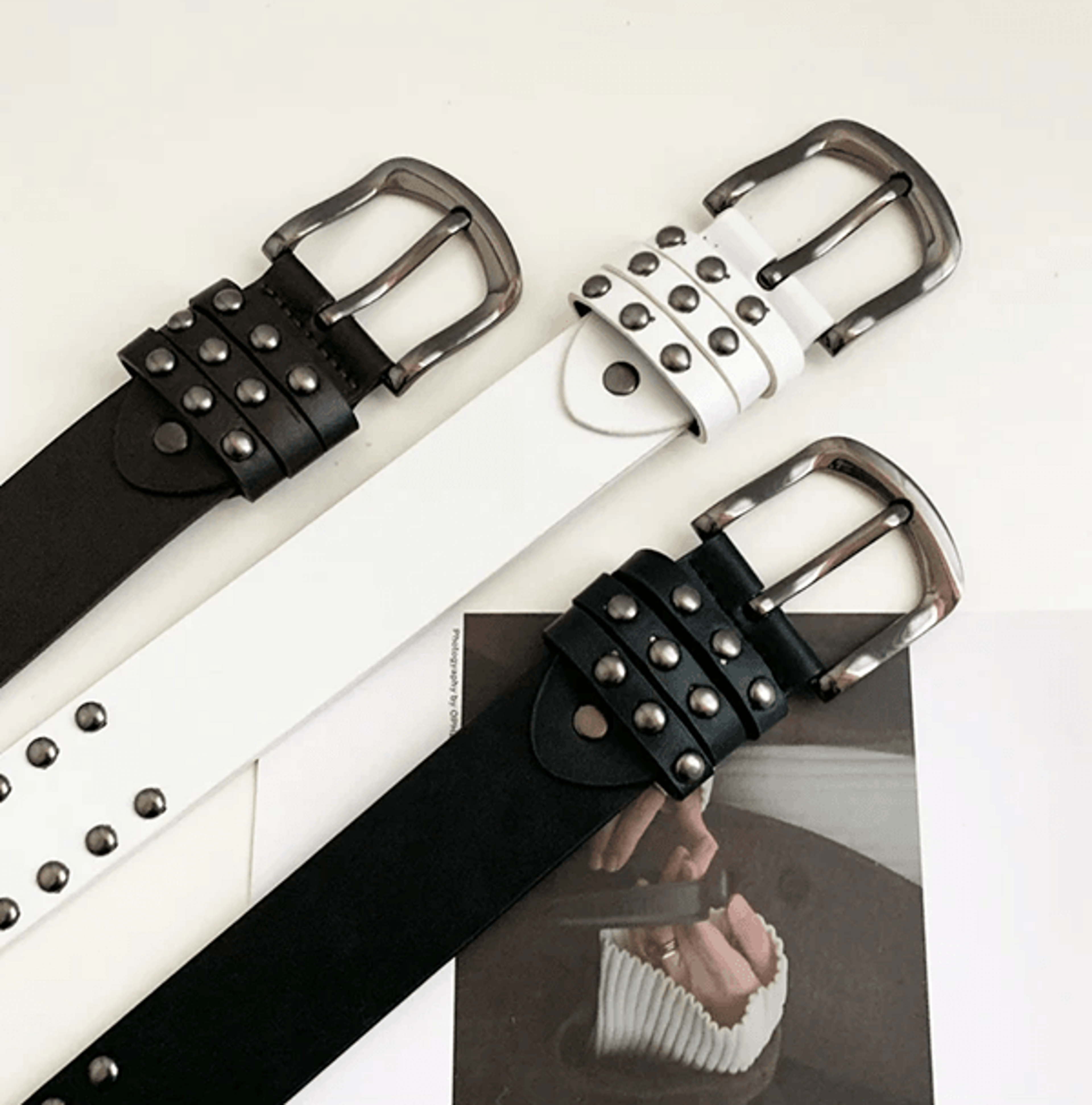 womens black rivet jeans belt fashion personality style