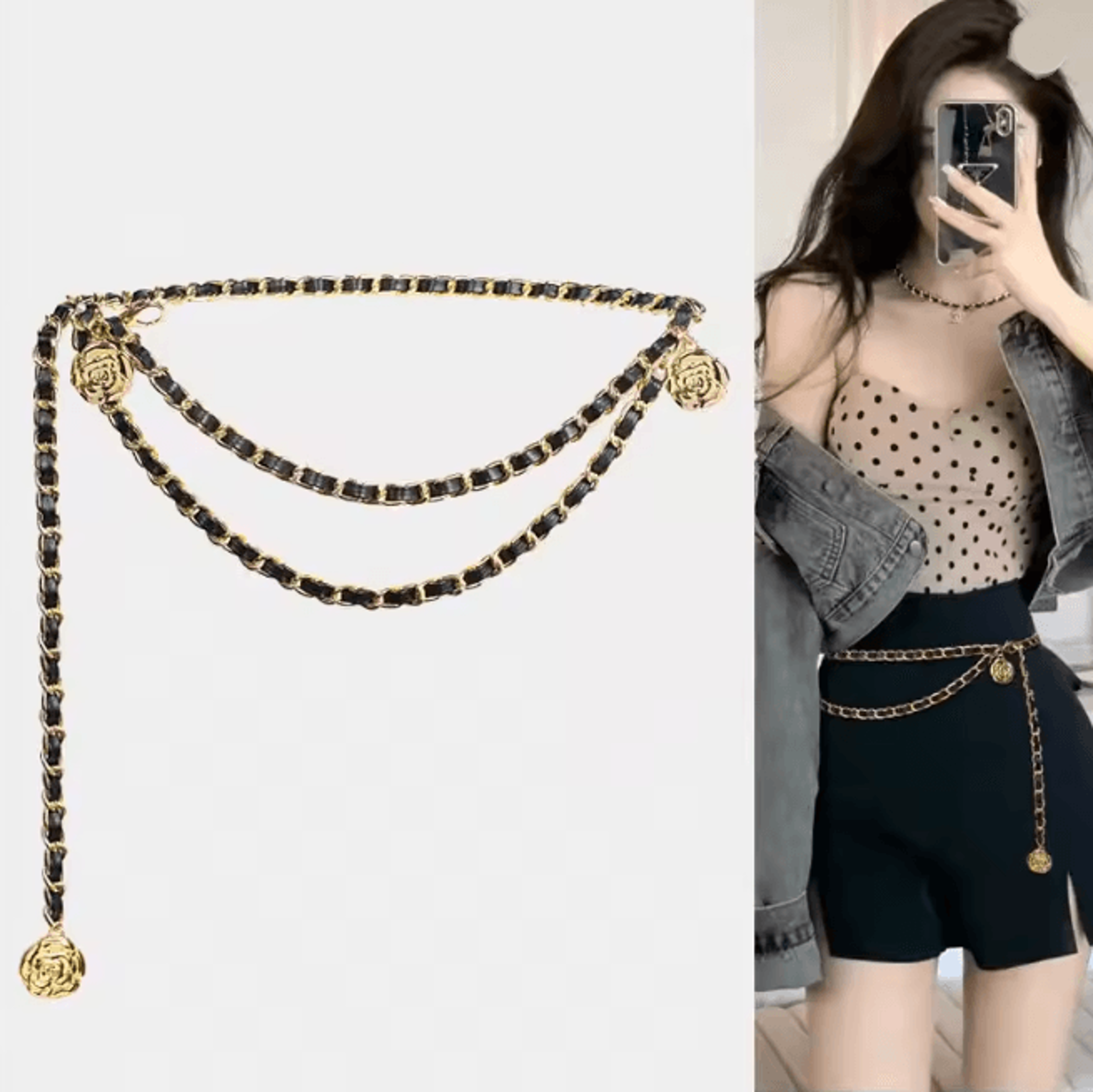 Elegant Metal Waist Chain Belt with Flower Pendant for Women