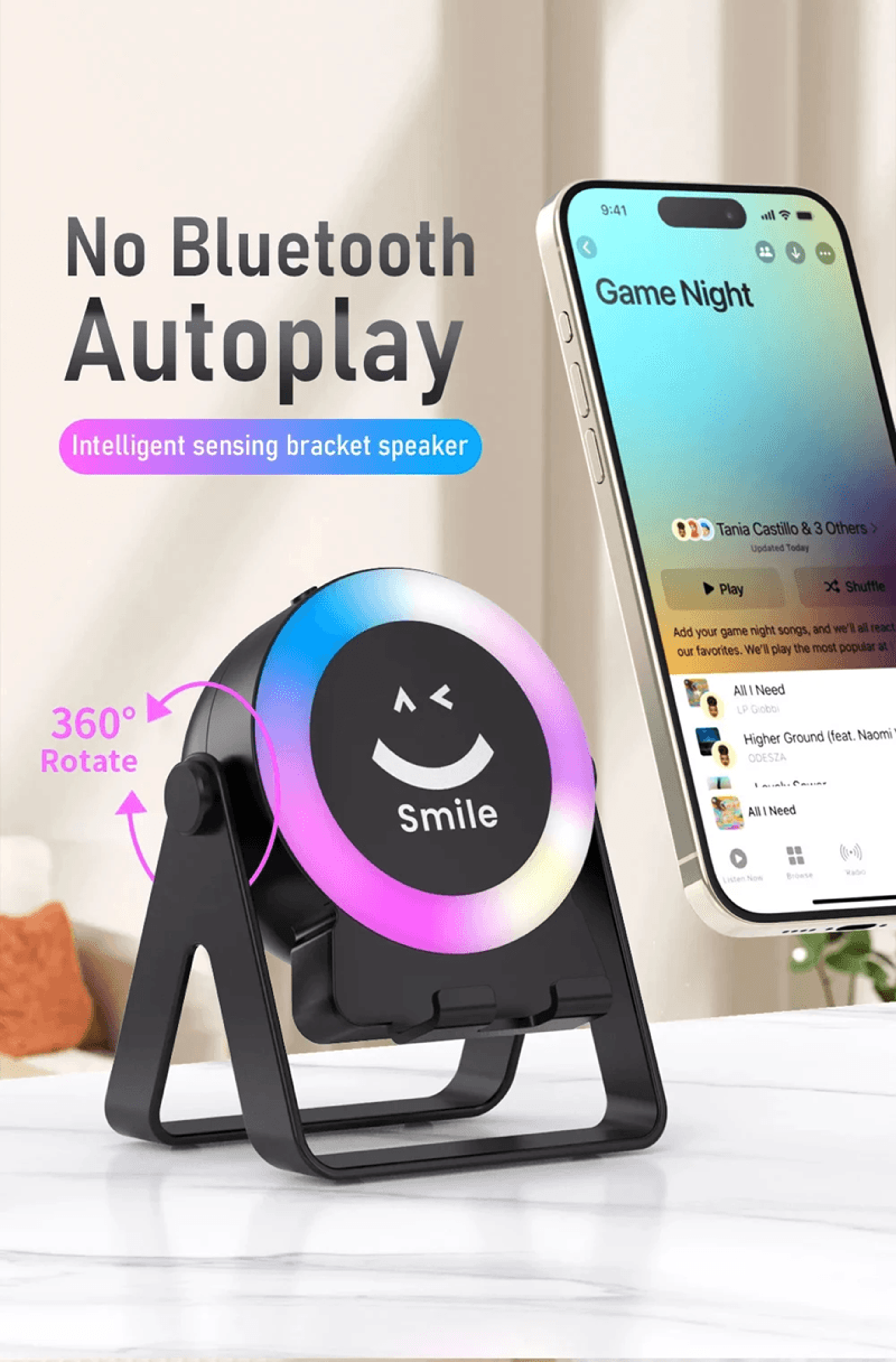 4 in 1 wireless bluetooth speaker with rgb led light and phone stand